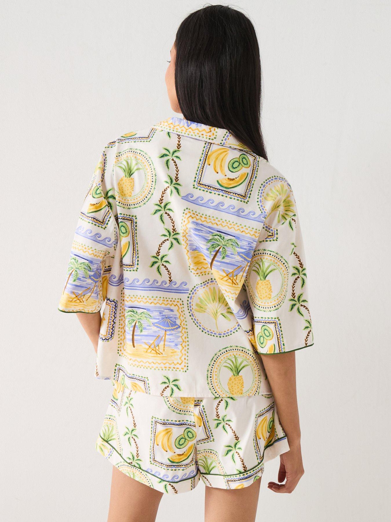 Image 2 of 7 of Cyberjammies Cora Green Postcard Print 3/4th Sleeve Shorty Set - Green