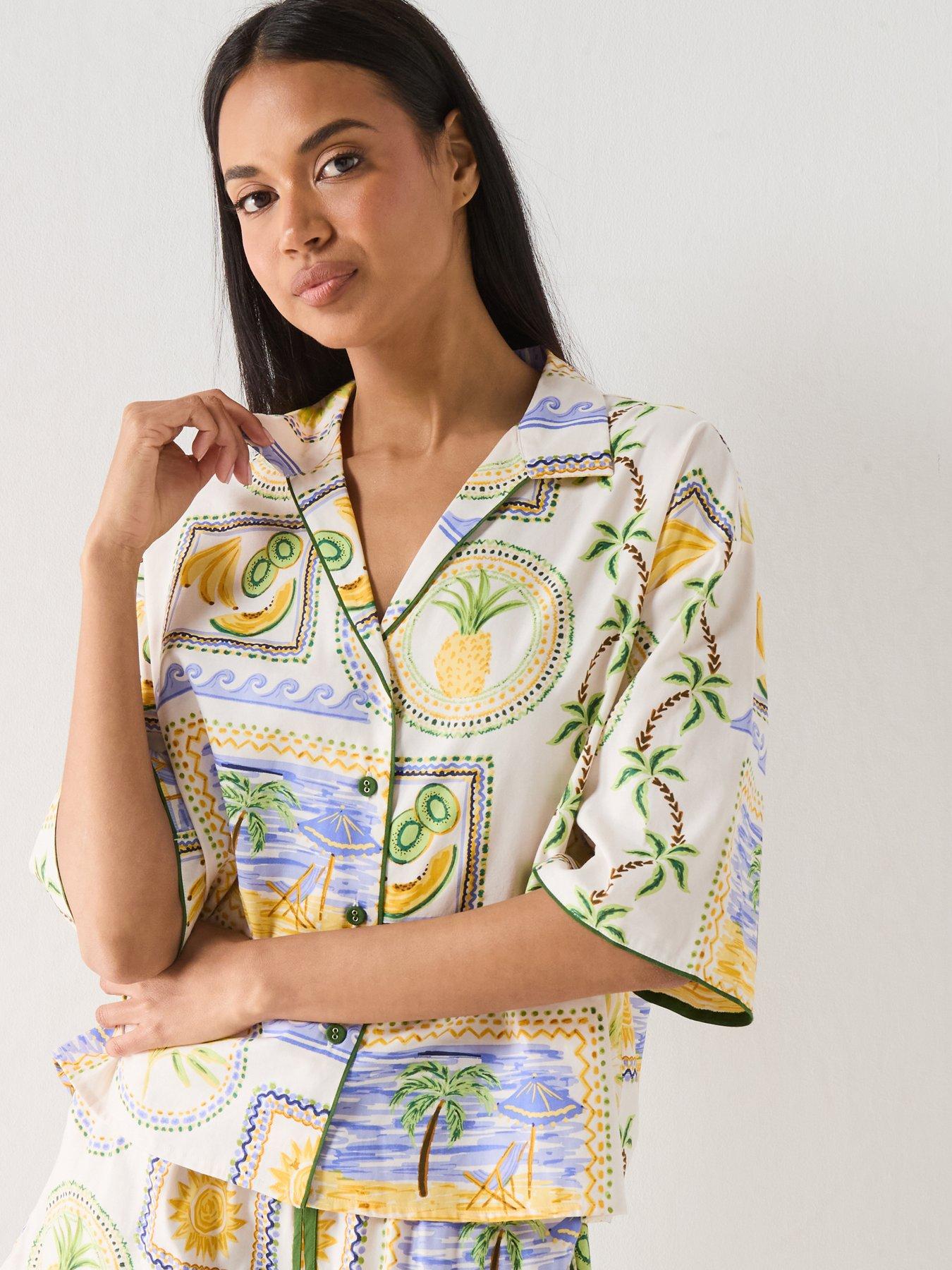 Image 4 of 7 of Cyberjammies Cora Green Postcard Print 3/4th Sleeve Shorty Set - Green