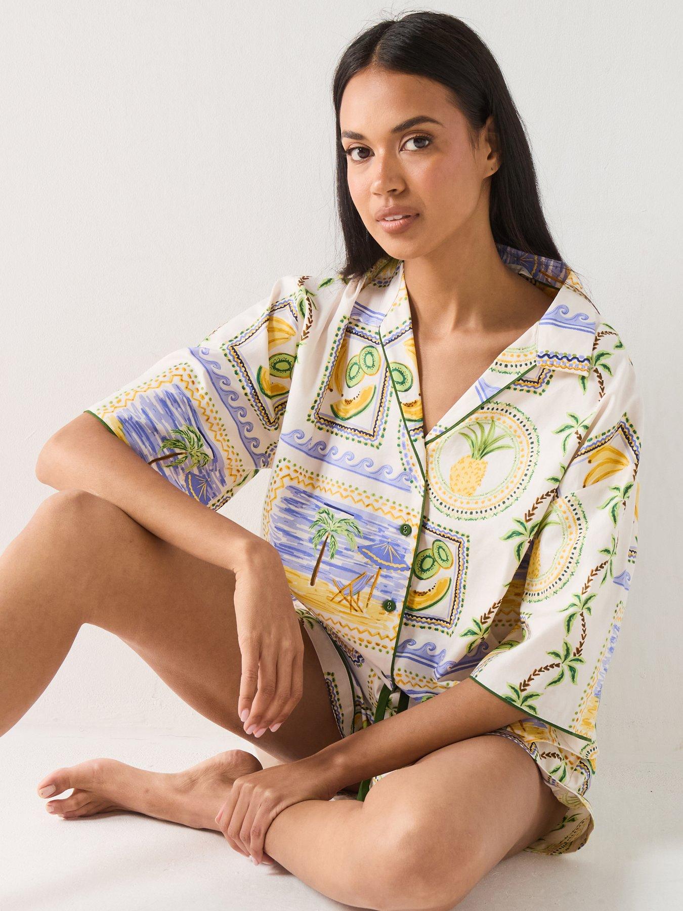 Image 6 of 7 of Cyberjammies Cora Green Postcard Print 3/4th Sleeve Shorty Set - Green