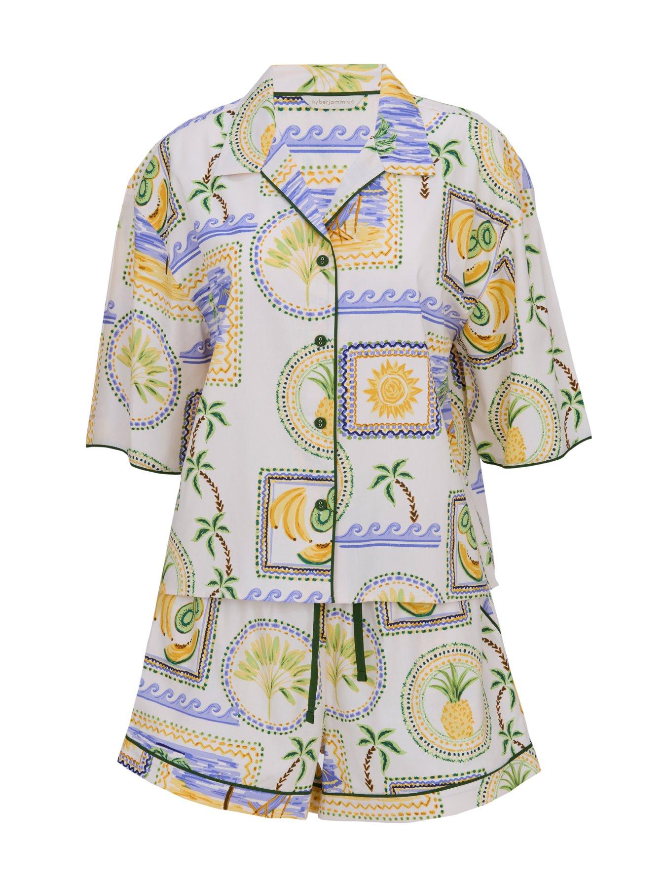 Image 7 of 7 of Cyberjammies Cora Green Postcard Print 3/4th Sleeve Shorty Set - Green