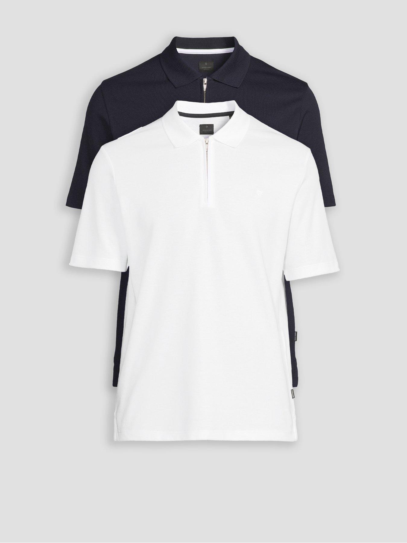  image of jack-jones-short-sleeve-zip-polo-2pk-white