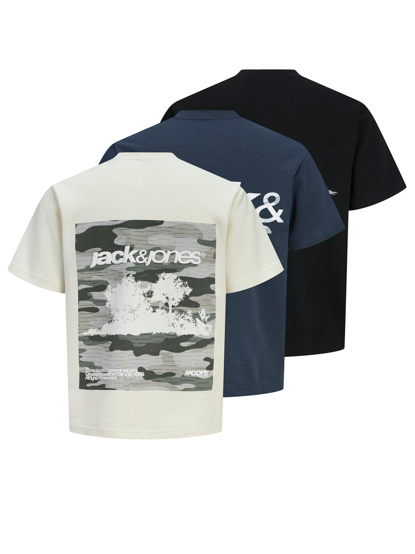 Jack & Jones Back Print Short Sleeve T-Shirt 3 Pack - Multi