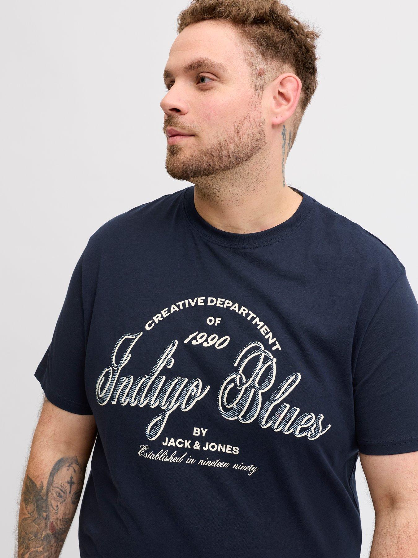 Image 4 of 7 of Jack & Jones Plus Denver Graphic T-Shirt - Navy