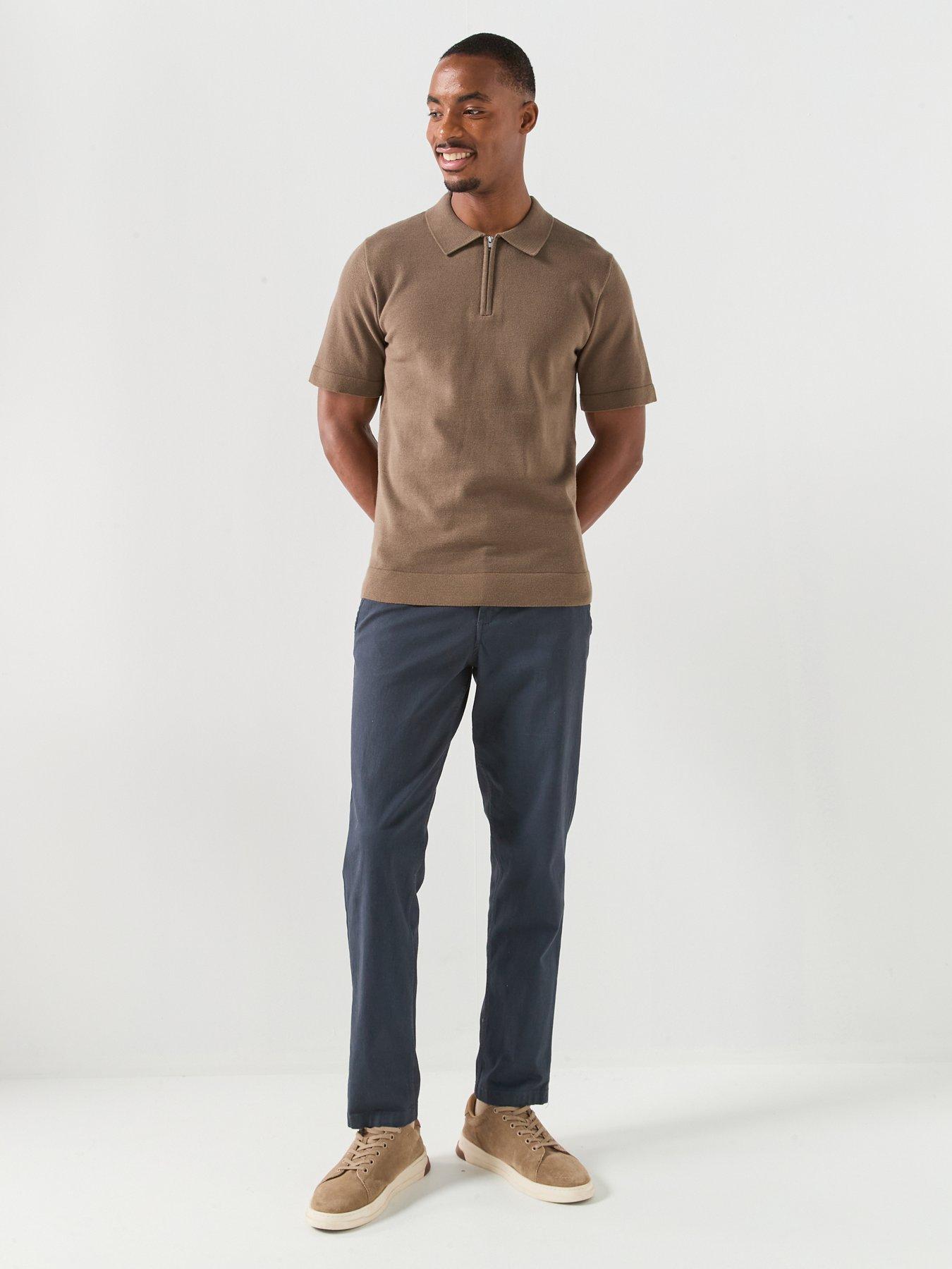 Image 3 of 5 of Jack & Jones Spring Knit Zip Short Sleeve Polo Top - Brown
