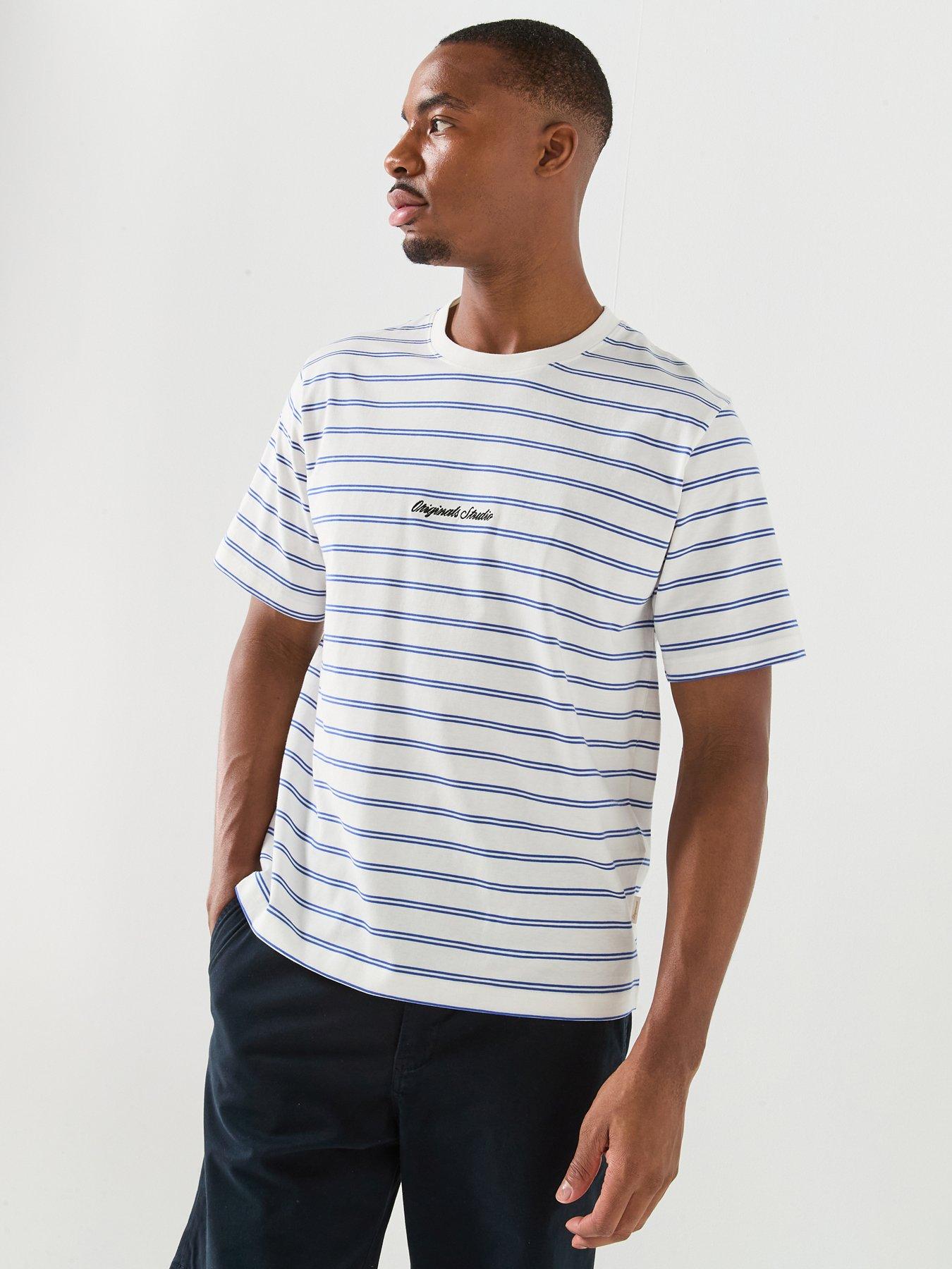 Image 1 of 4 of Jack & Jones Stripe T-Shirt - Blue