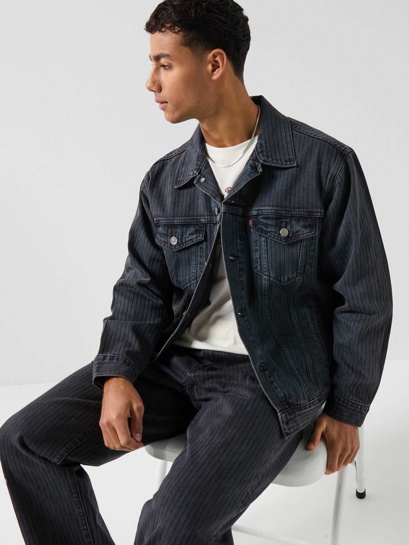 Image 4 of 6 of Levi's Relaxed Fit Stripe Denim Trucker Jacket - Black