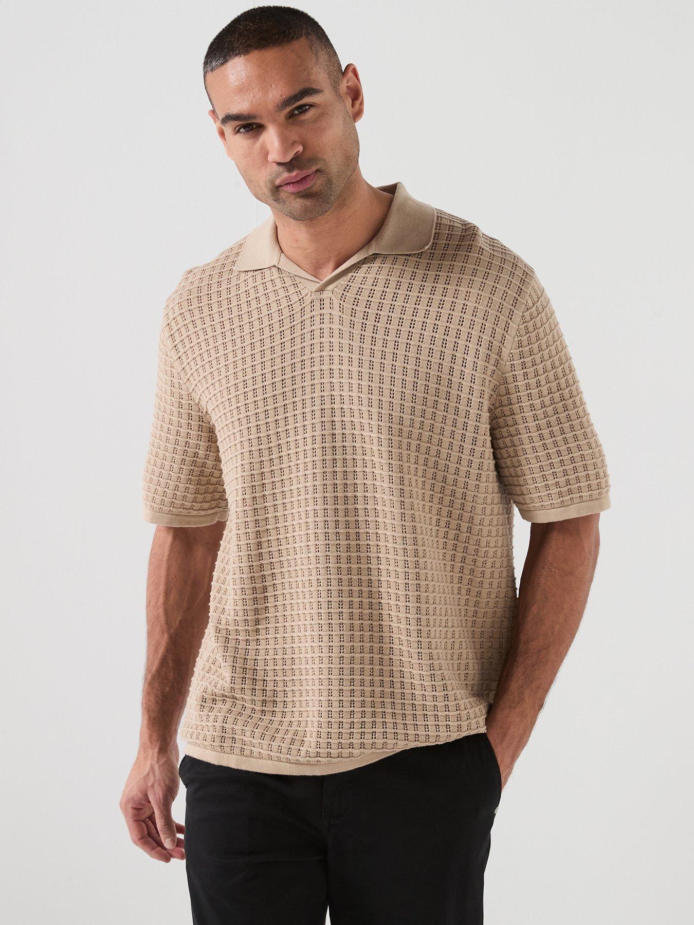Jack & Jones Nantucket Knit Split Neck Polo Shirt - Light Brown