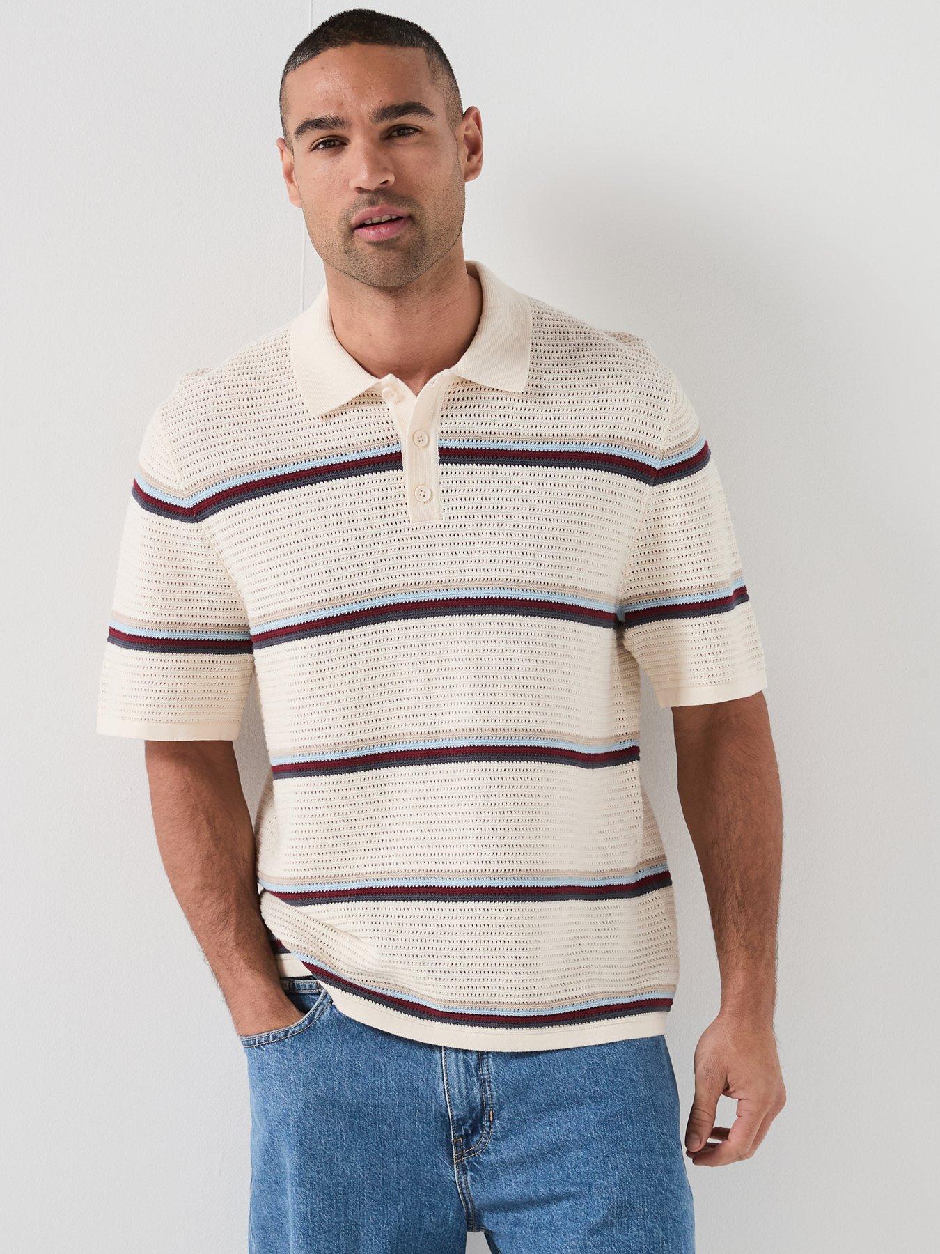 Jack & Jones Maine Stripe Knitted Polo Shirt - Cream