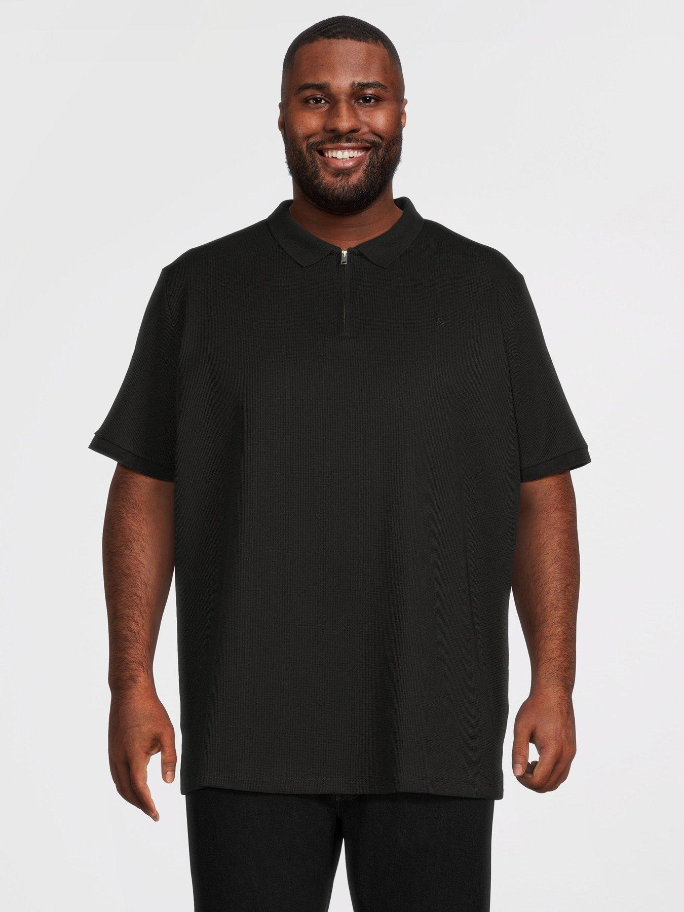 Image 1 of 5 of Jack & Jones Plus Austin Zip Polo Shirt - Black