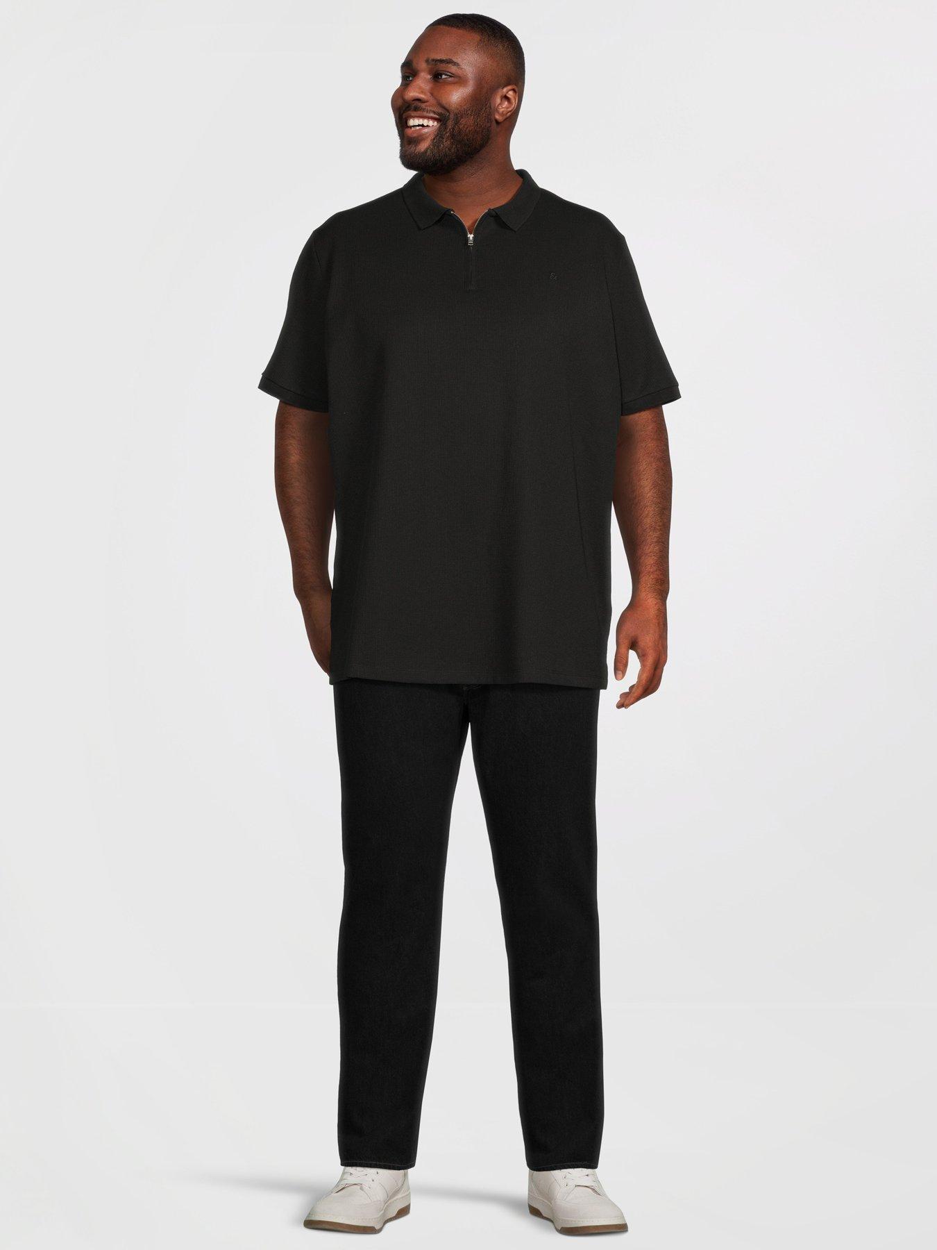 Image 3 of 5 of Jack & Jones Plus Austin Zip Polo Shirt - Black