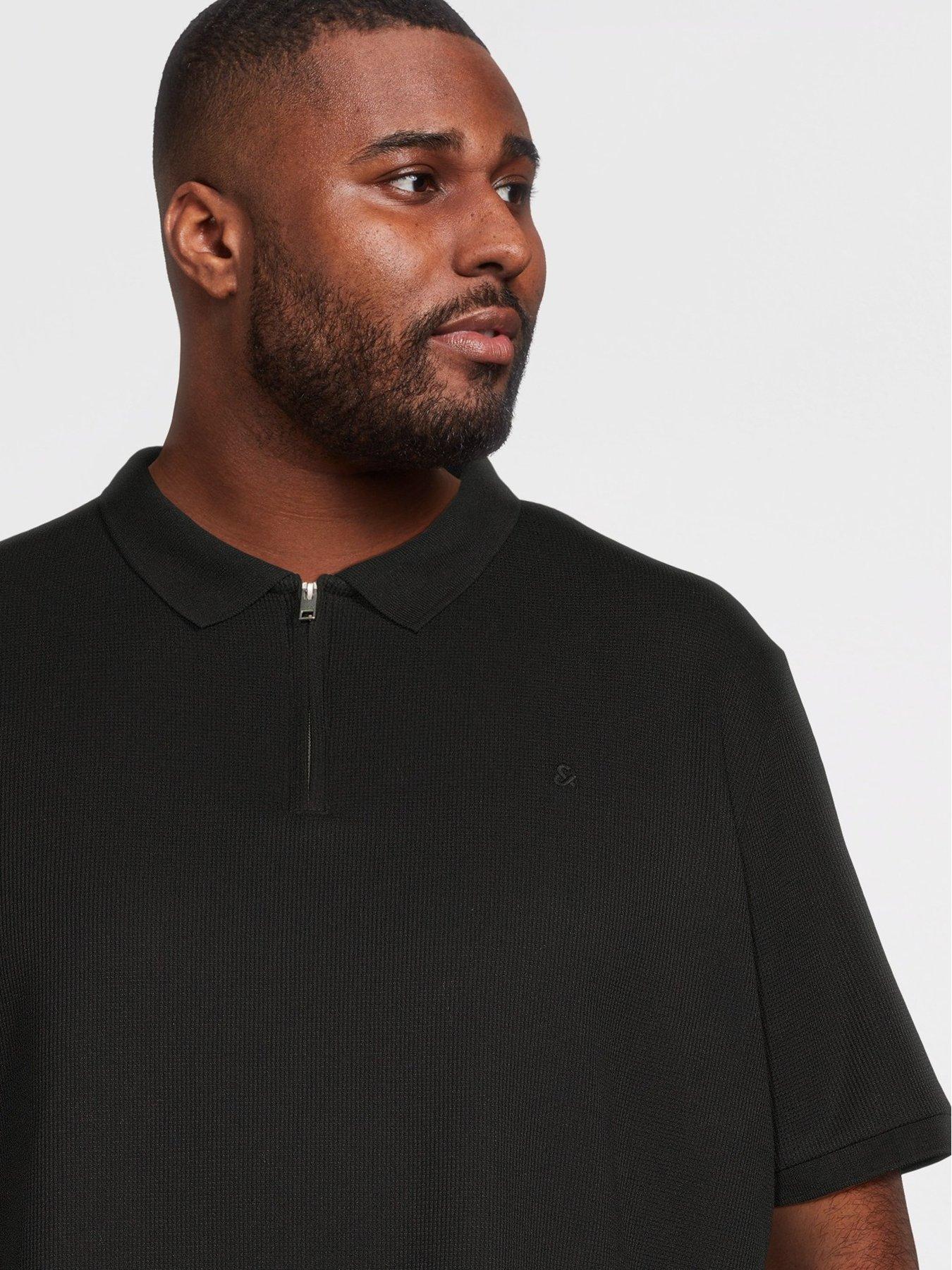 Image 4 of 5 of Jack & Jones Plus Austin Zip Polo Shirt - Black