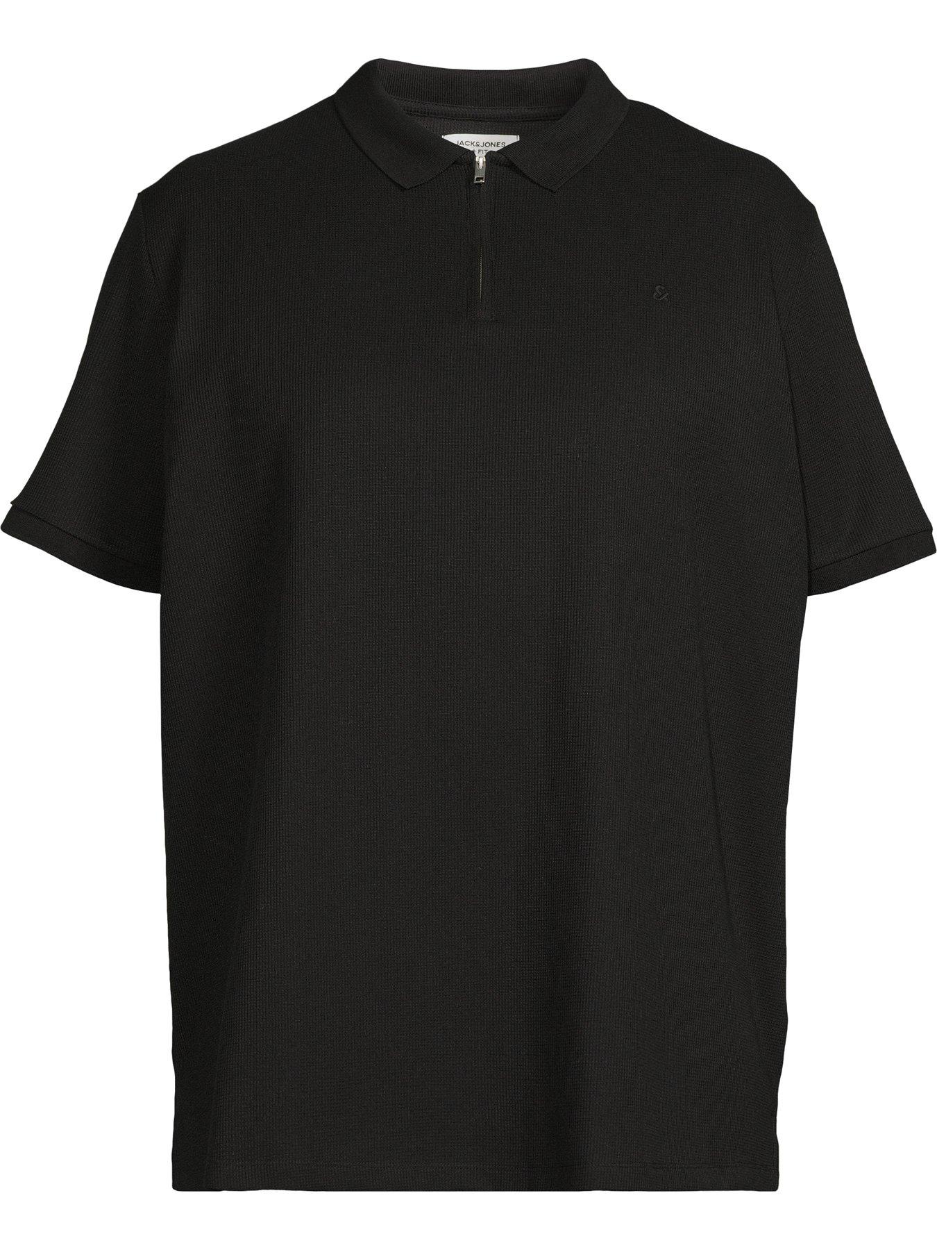 Image 5 of 5 of Jack & Jones Plus Austin Zip Polo Shirt - Black