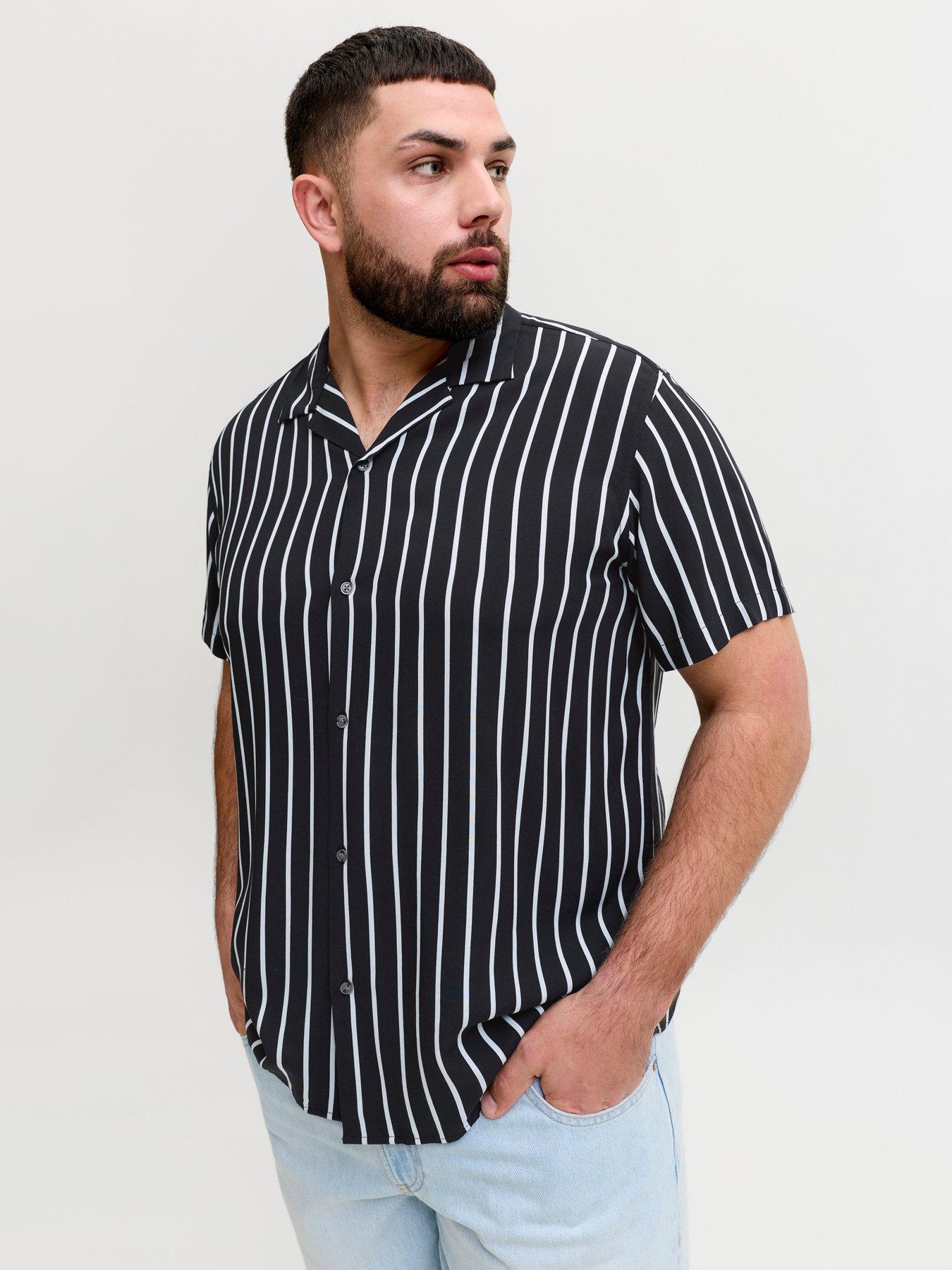Jack & Jones Plus Jeff Resort Stripe Shirt - Black