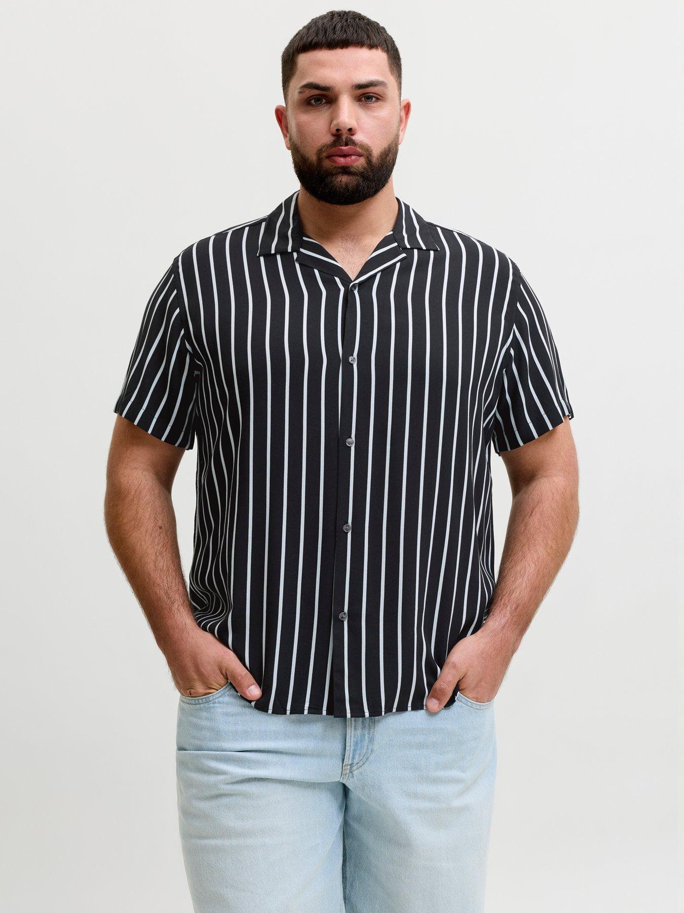  image of jack-jones-plus-jeff-resort-stripe-shirt-black