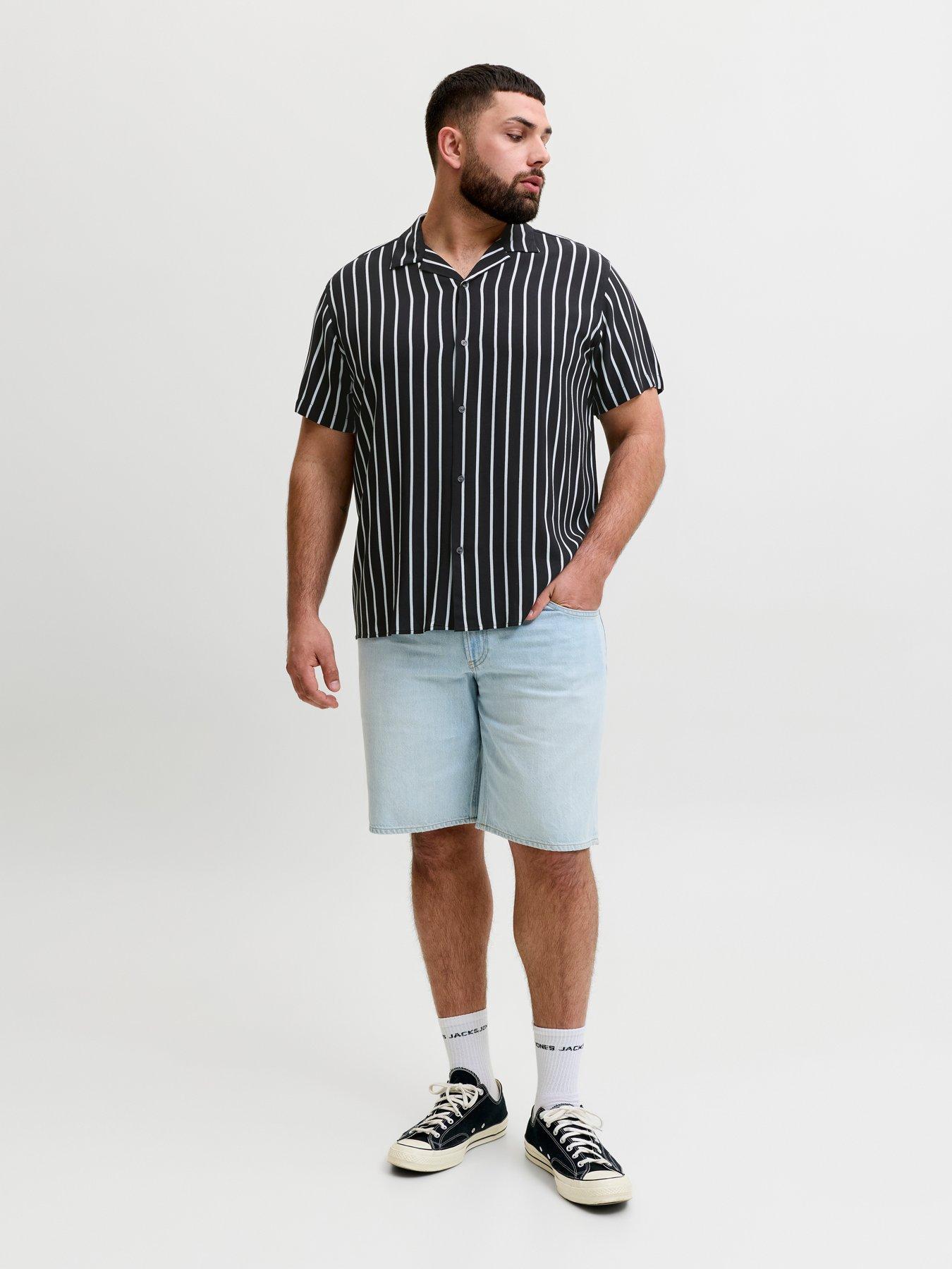  image of jack-jones-plus-jeff-resort-stripe-shirt-black