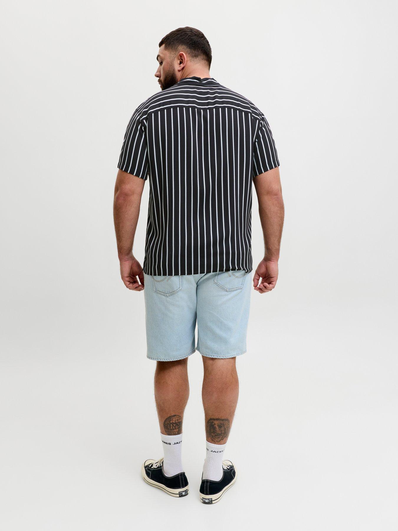  image of jack-jones-plus-jeff-resort-stripe-shirt-black