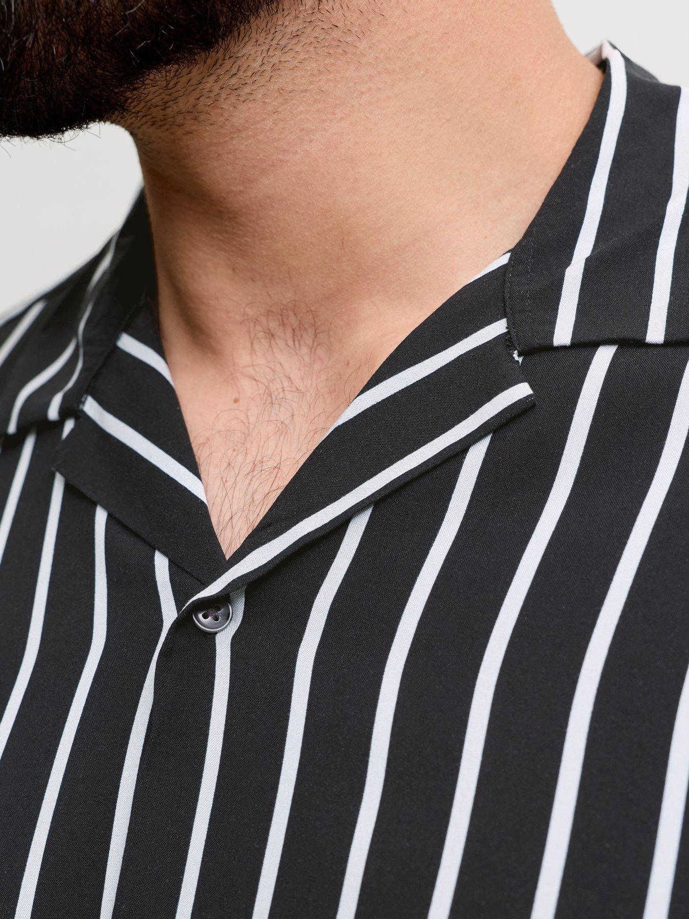  image of jack-jones-plus-jeff-resort-stripe-shirt-black