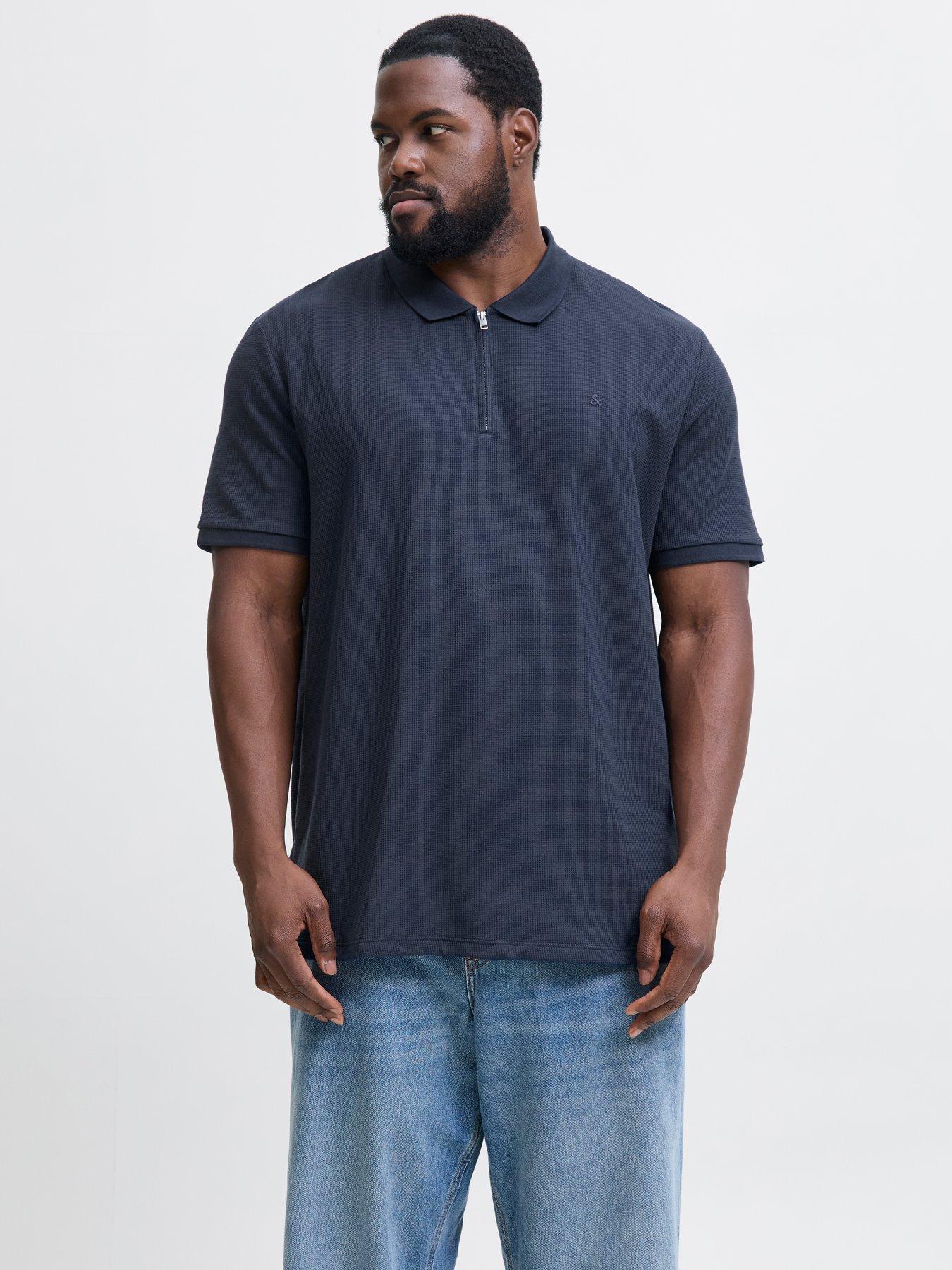 Jack & Jones Plus Austin Zip Polo Shirt - Navy