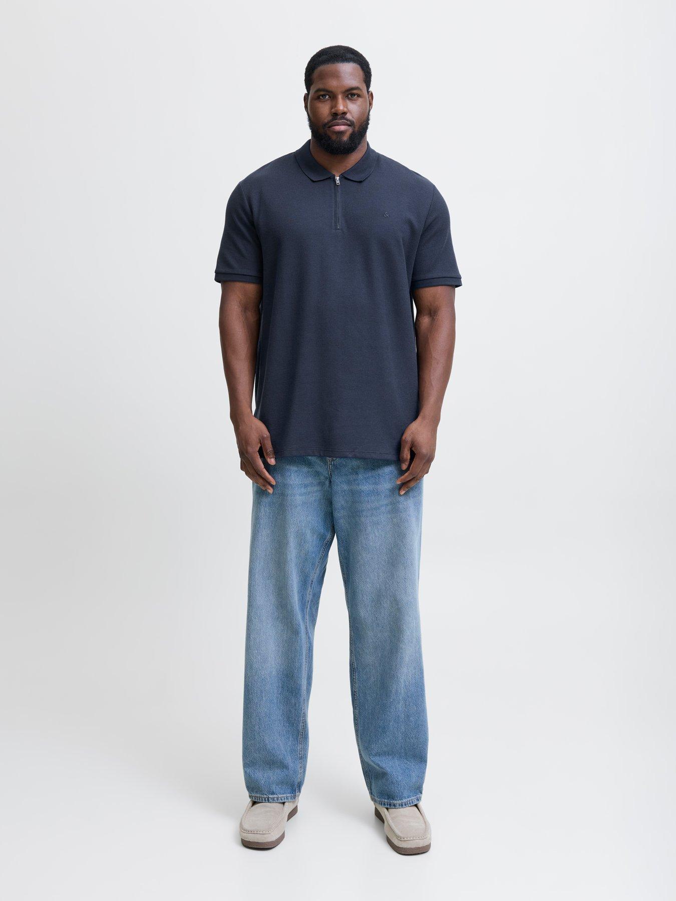 Image 3 of 5 of Jack & Jones Plus Austin Zip Polo Shirt - Navy