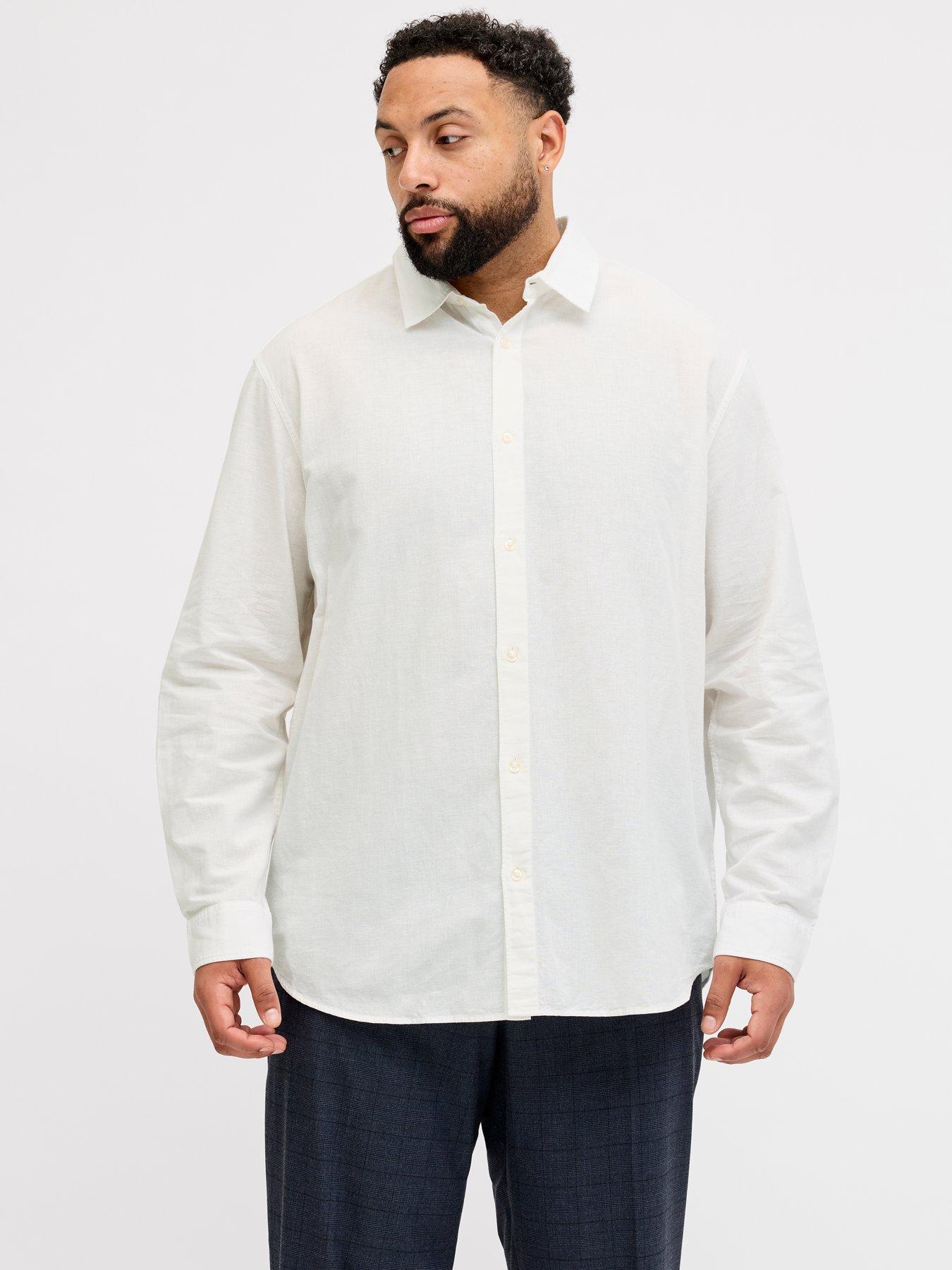 Jack & Jones Plus Breeze Linen Blend Shirt Long Sleeve Shirt - White
