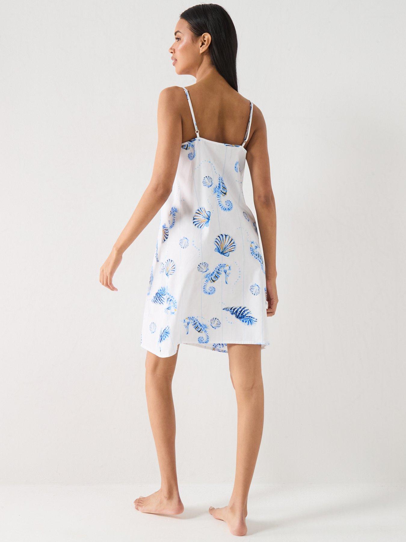 Image 2 of 7 of Cyberjammies Essie Dark Blue Sea Horse Stripe Print Strappy Short Nightdress - Blue