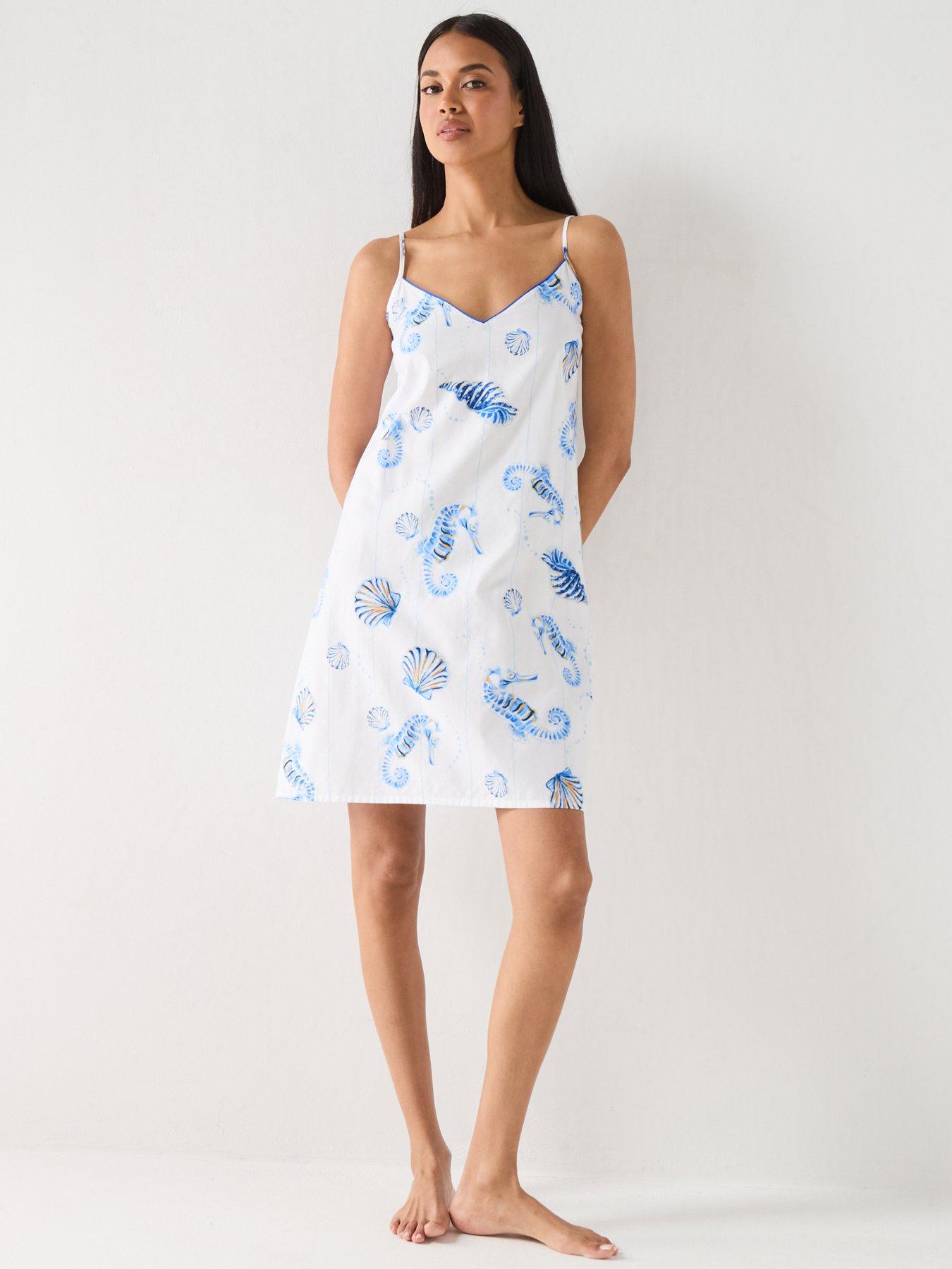 Image 3 of 7 of Cyberjammies Essie Dark Blue Sea Horse Stripe Print Strappy Short Nightdress - Blue