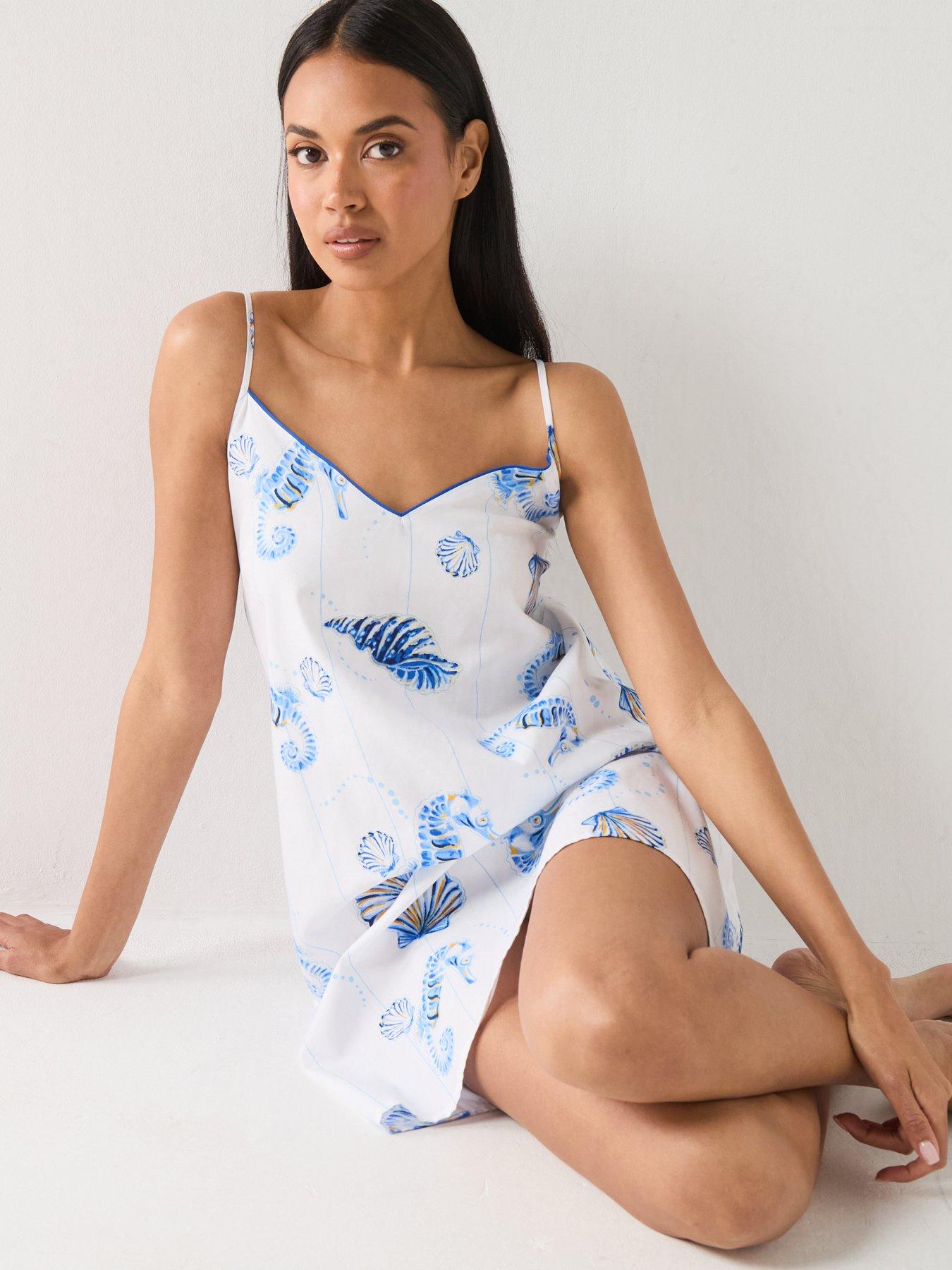 Image 5 of 7 of Cyberjammies Essie Dark Blue Sea Horse Stripe Print Strappy Short Nightdress - Blue