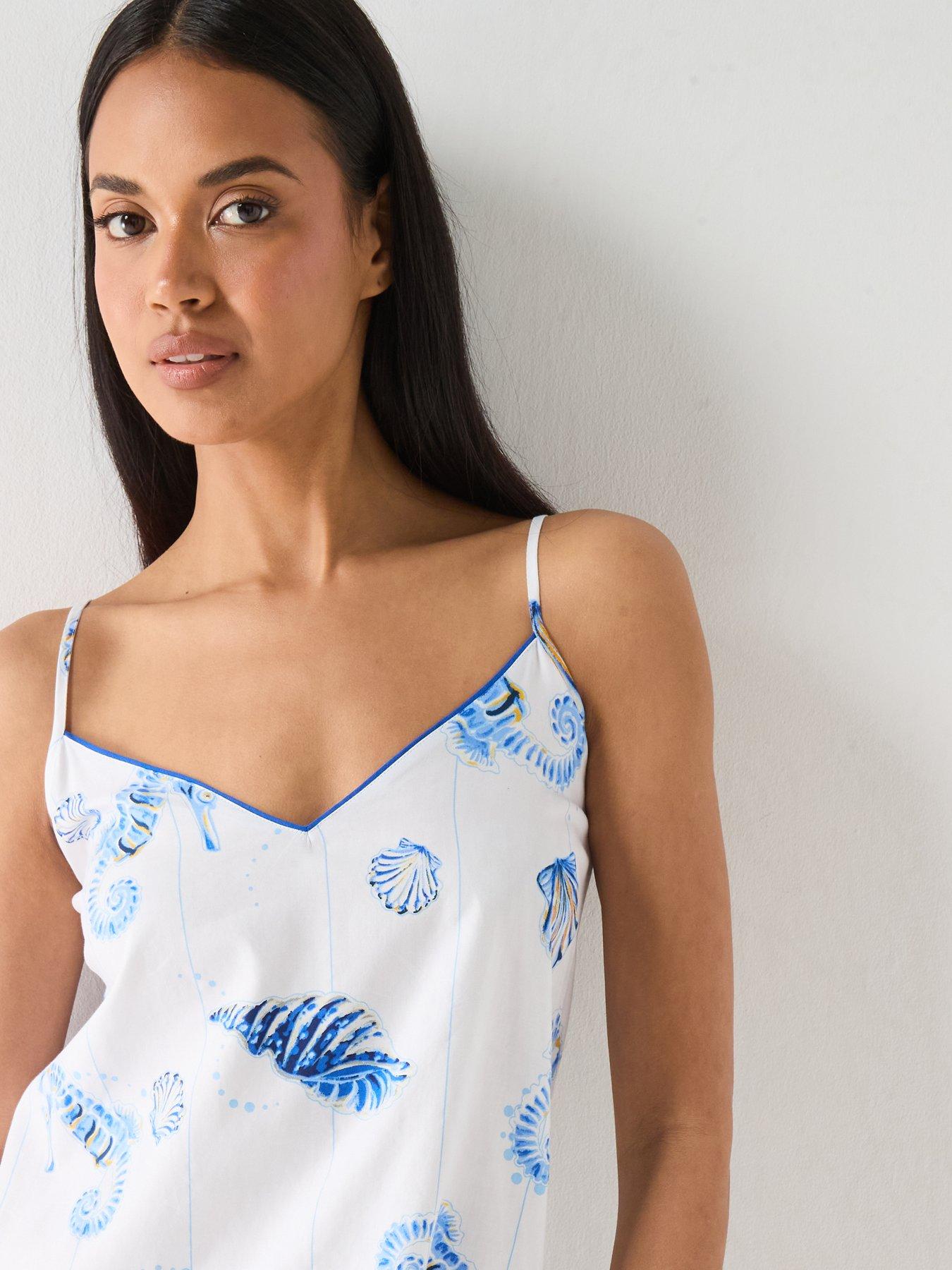 Image 6 of 7 of Cyberjammies Essie Dark Blue Sea Horse Stripe Print Strappy Short Nightdress - Blue