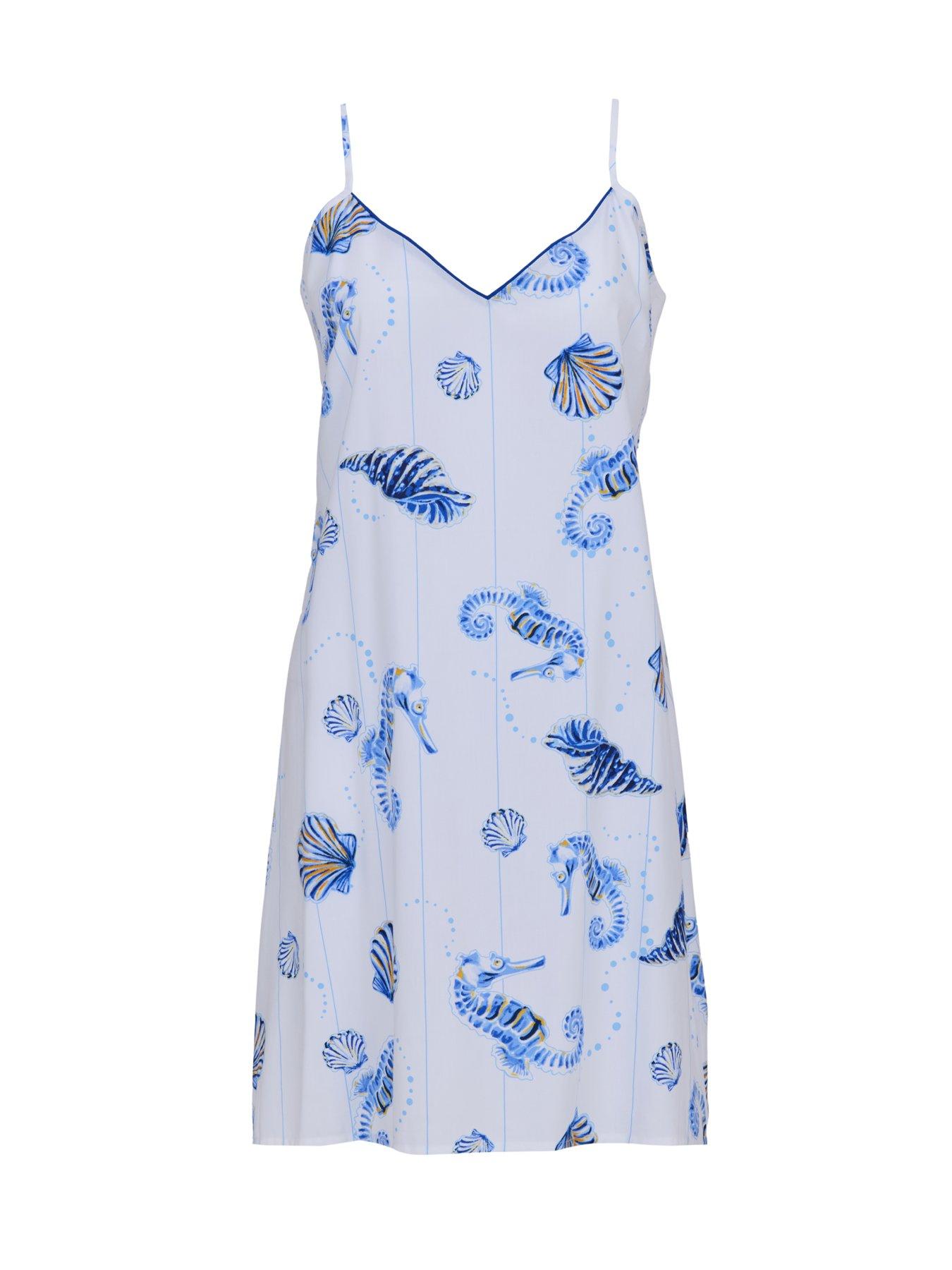 Image 7 of 7 of Cyberjammies Essie Dark Blue Sea Horse Stripe Print Strappy Short Nightdress - Blue