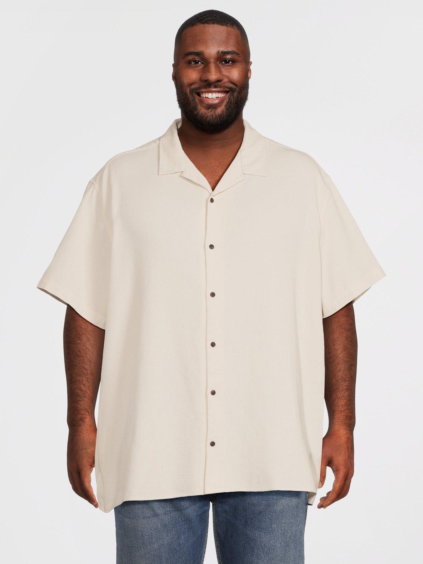 Jack & Jones Plus Waffle Resort Short Sleeve Shirt - Off White