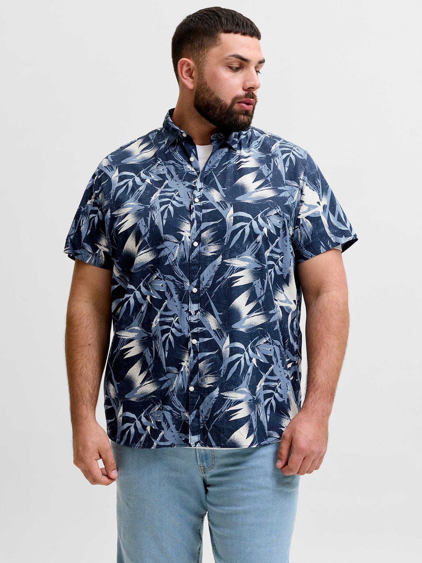 Jack & Jones Plus Honolulu Aop Short Sleeve Shirt - Navy