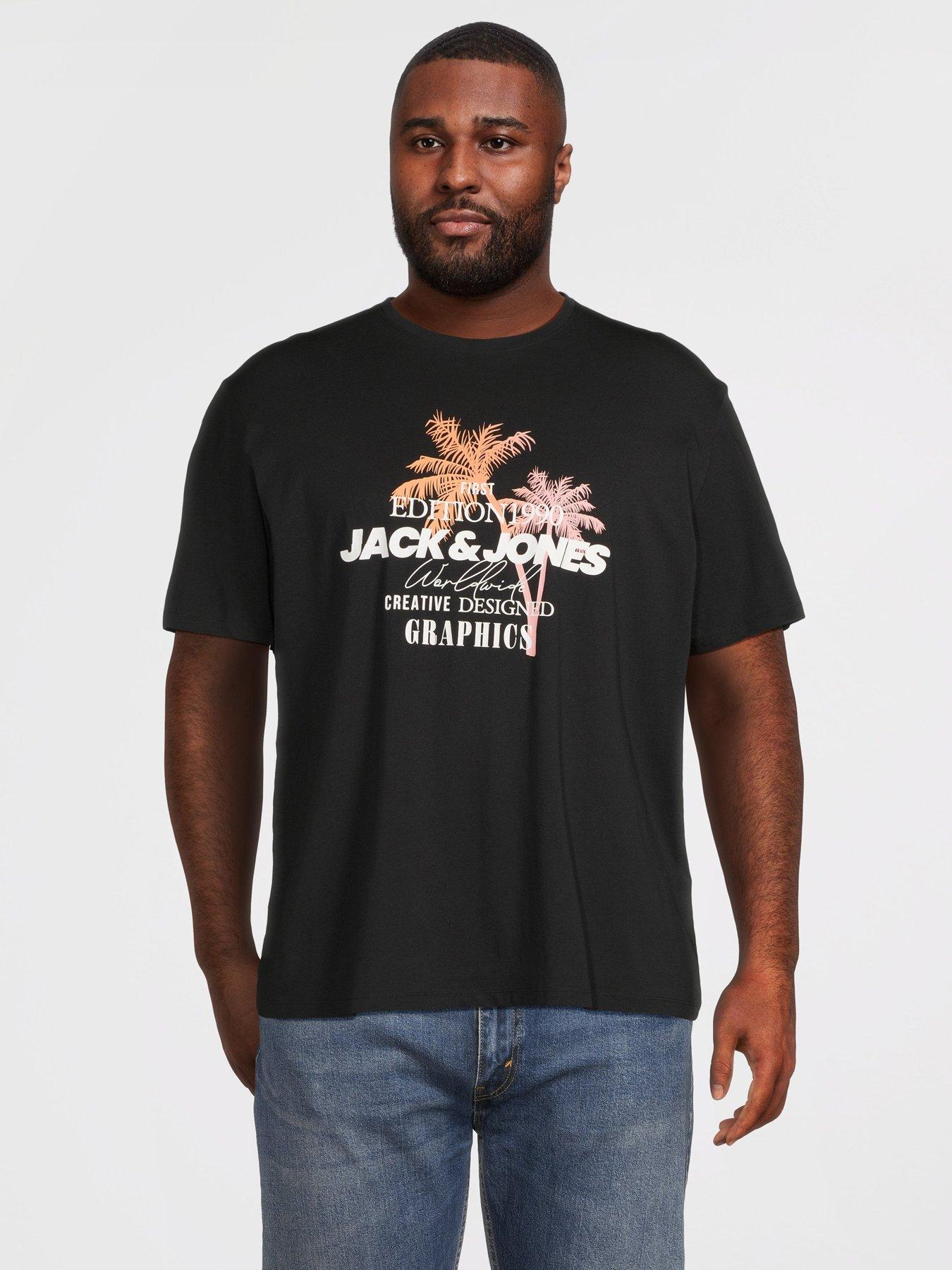 Jack & Jones Plus Gradient Print T-Shirt - Black