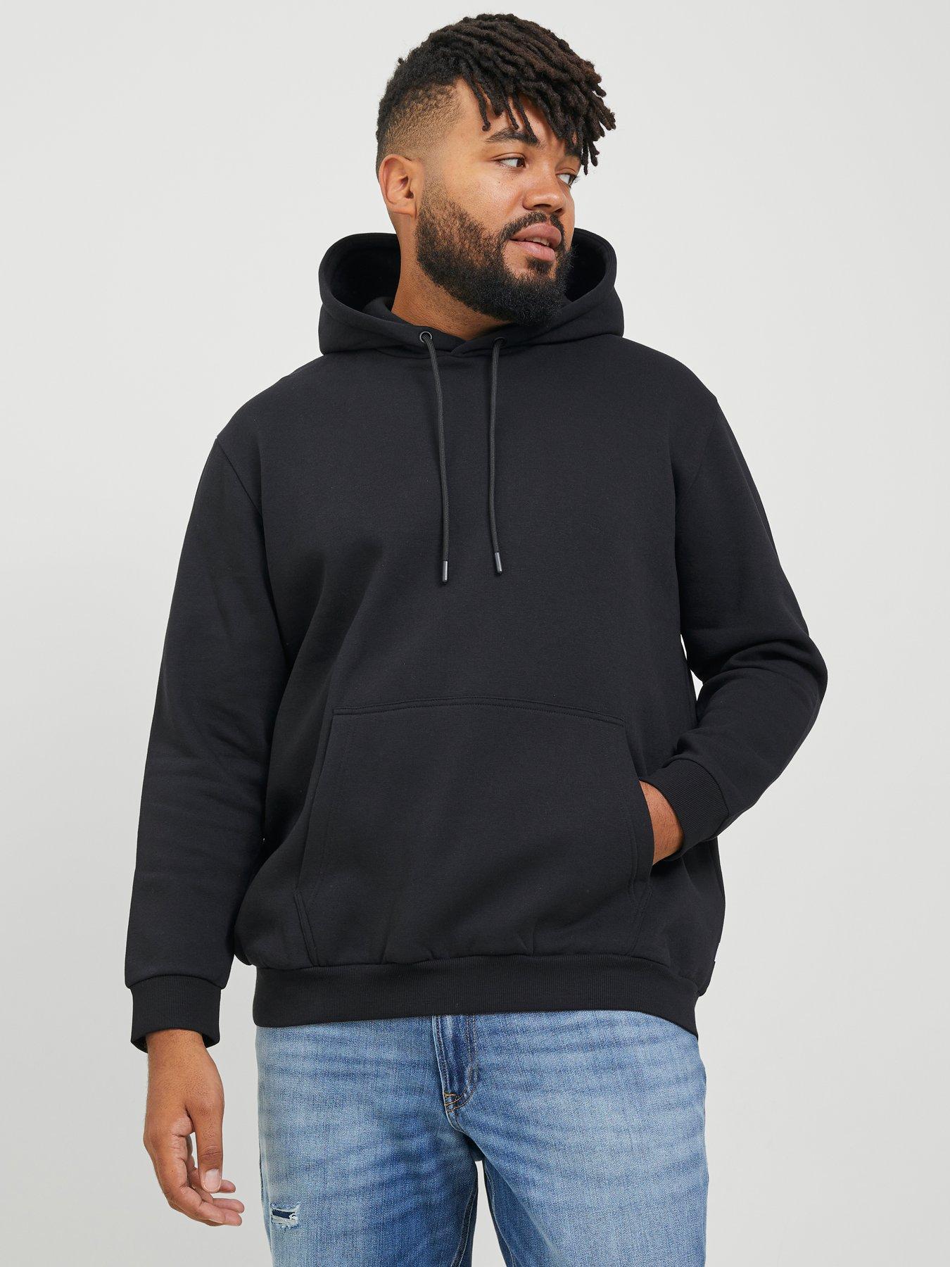 front image of jack-jones-plus-bradley-hoodie-black