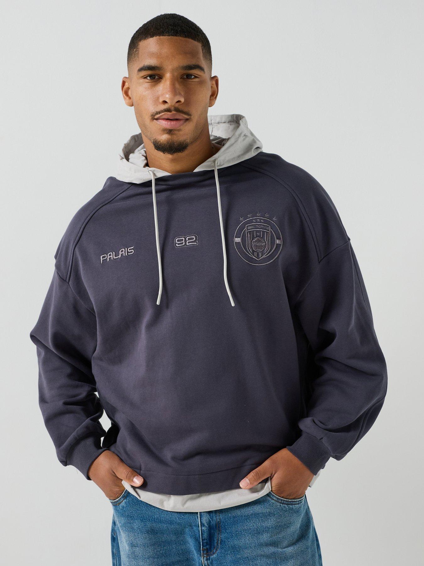 River Island Woven Mix Palais Hoodie - Navy