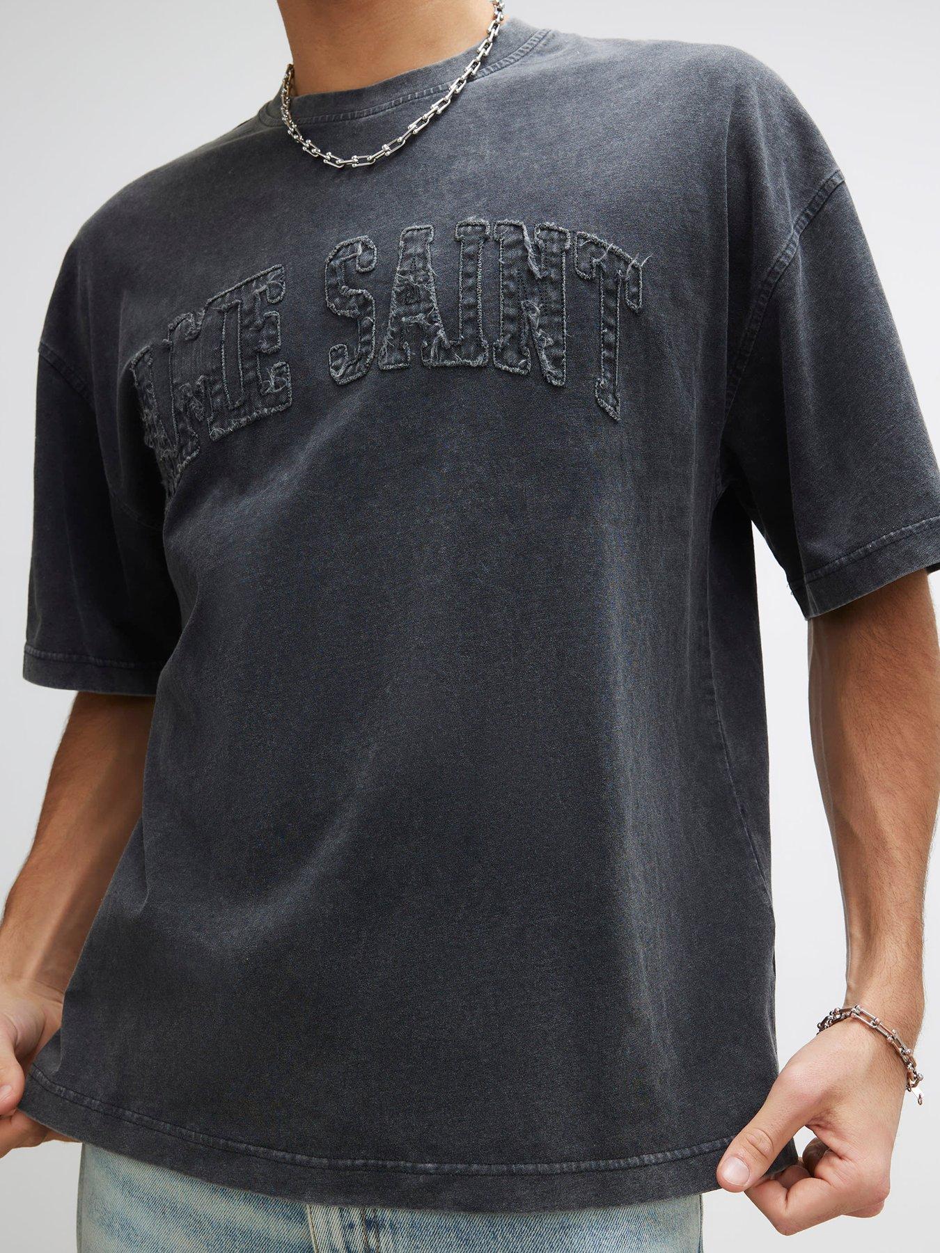 Image 4 of 6 of River Island Short Sleeve Ame Saint T-Shirt - Black