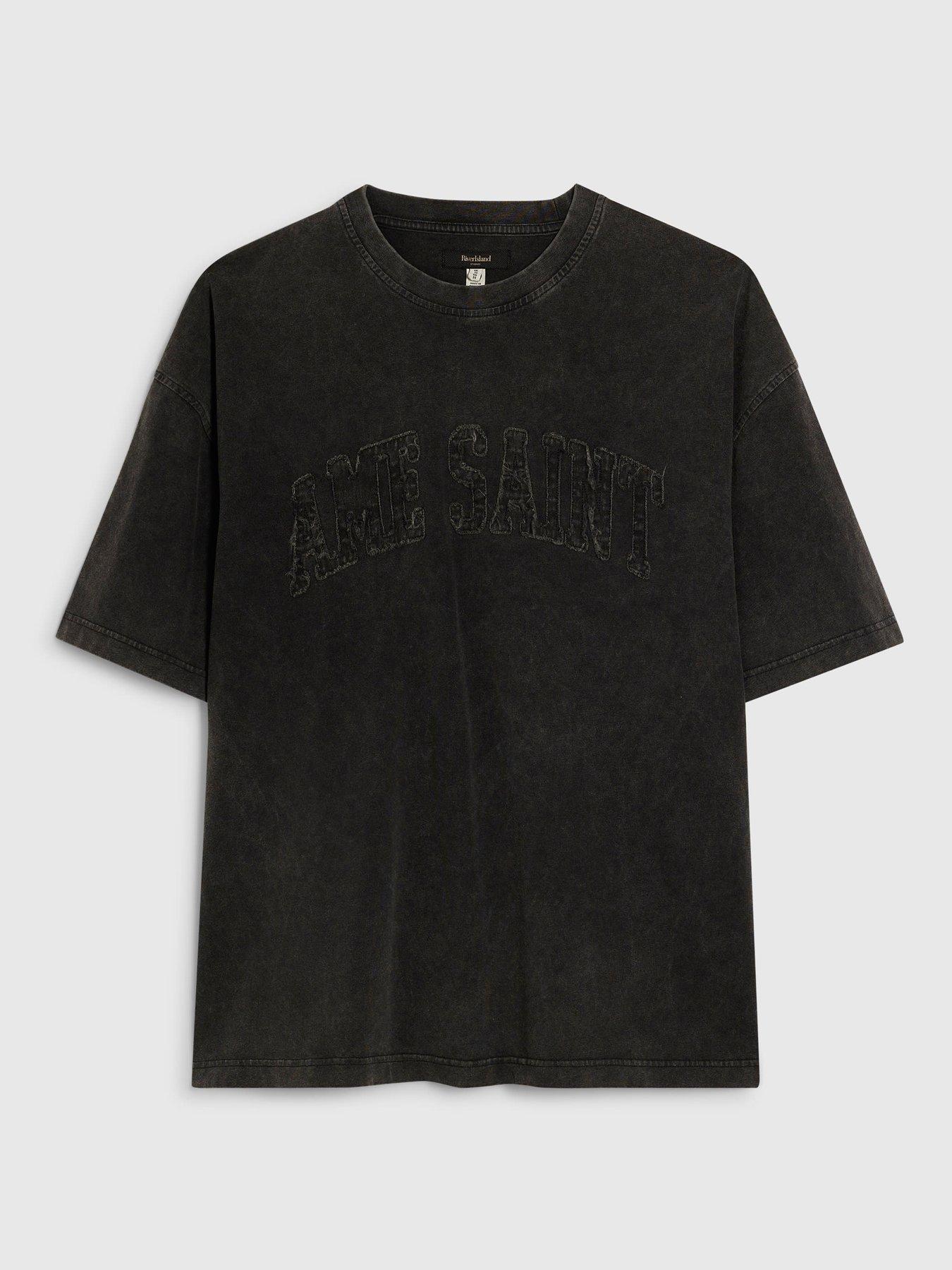 Image 5 of 6 of River Island Short Sleeve Ame Saint T-Shirt - Black