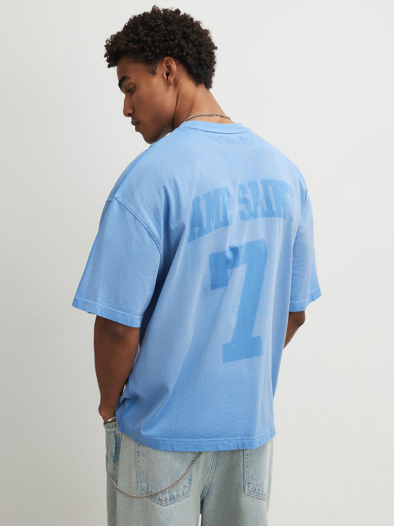 Image 2 of 6 of River Island Short Sleeve Ame Saint 7 T-Shirt - Blue