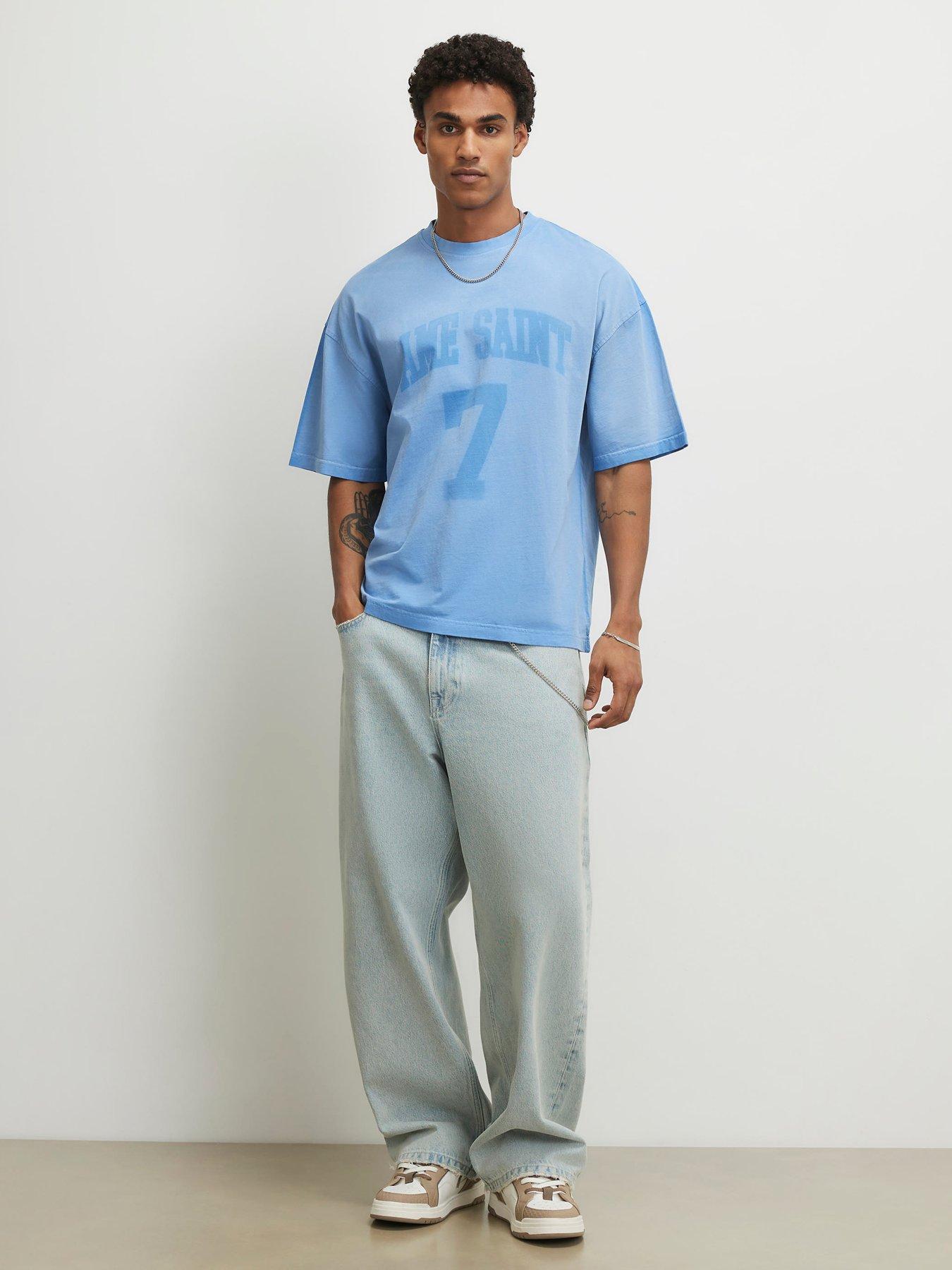 Image 3 of 6 of River Island Short Sleeve Ame Saint 7 T-Shirt - Blue
