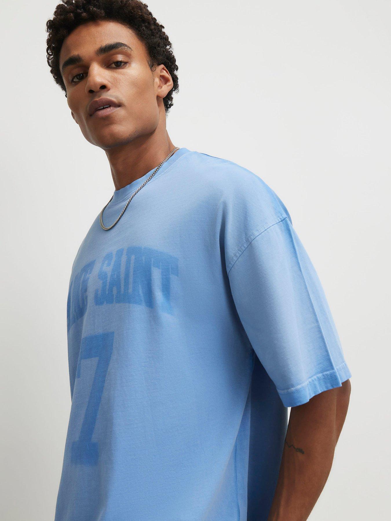 Image 4 of 6 of River Island Short Sleeve Ame Saint 7 T-Shirt - Blue
