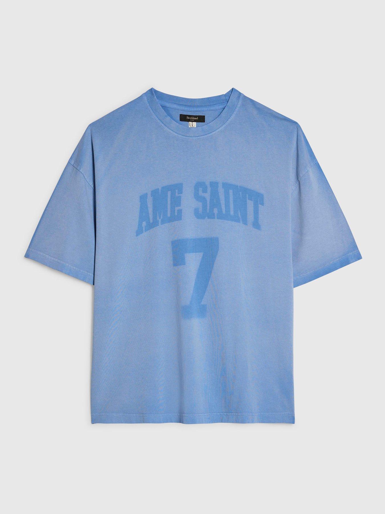Image 5 of 6 of River Island Short Sleeve Ame Saint 7 T-Shirt - Blue