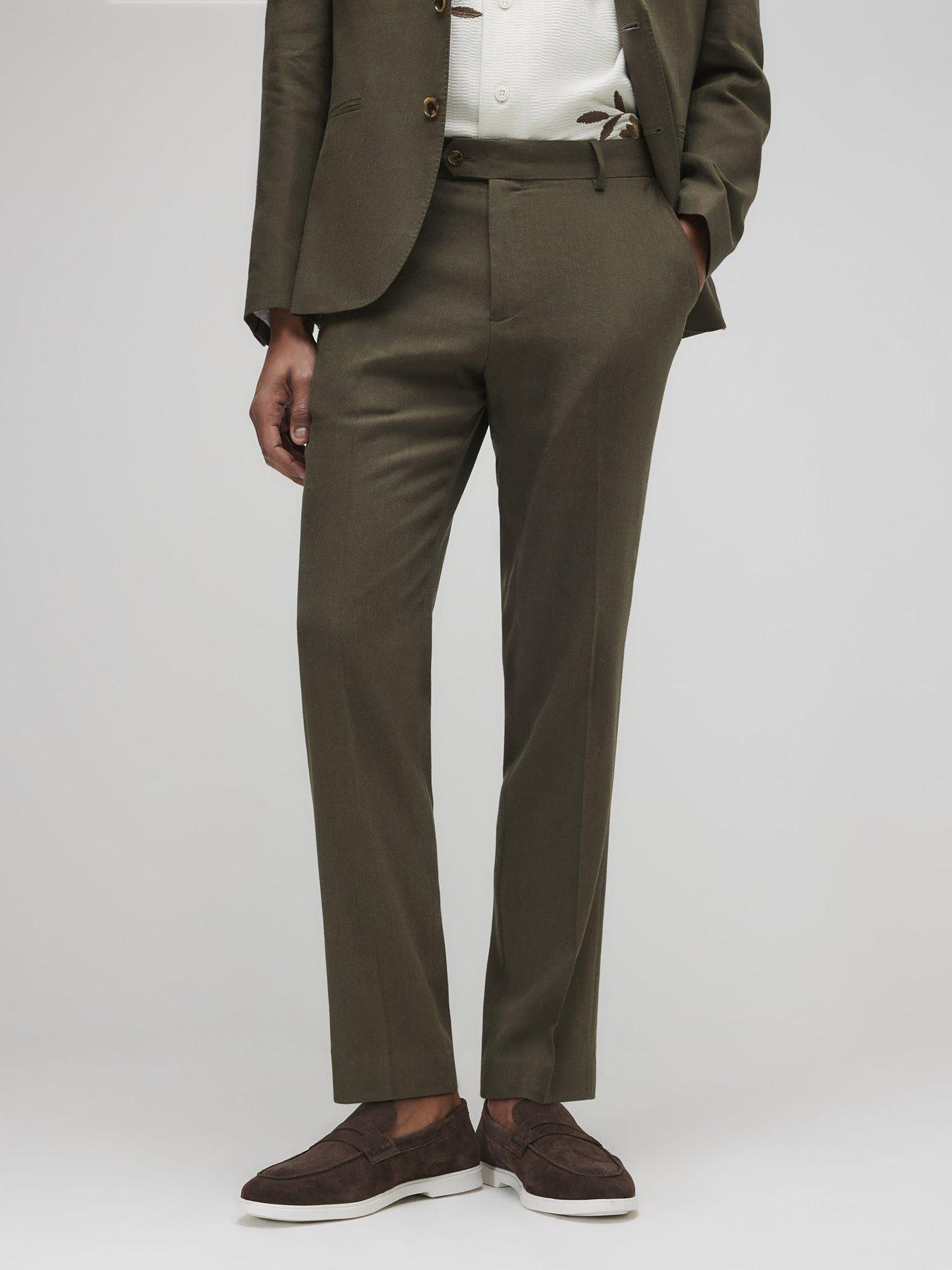 River Island Linen Blend Slim Suit Trouser - Khaki