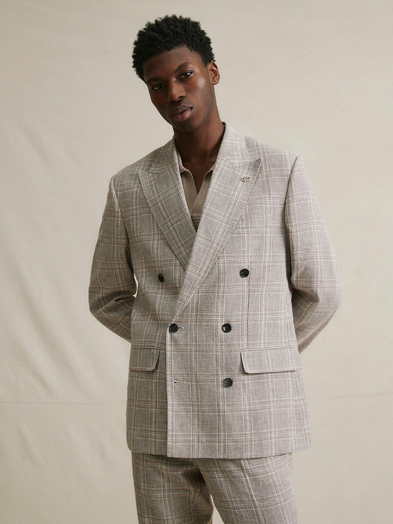 Image 1 of 6 of River Island Linen Check Jacket - Grey