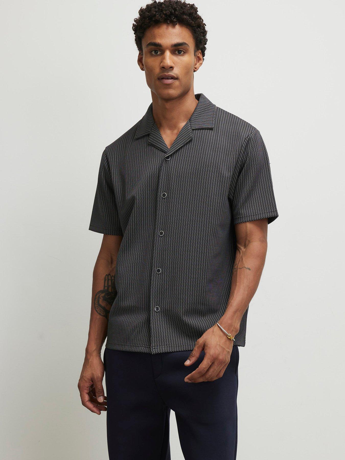 Image 1 of 6 of River Island Check Jacquard Short Sleeve Shirt - Black