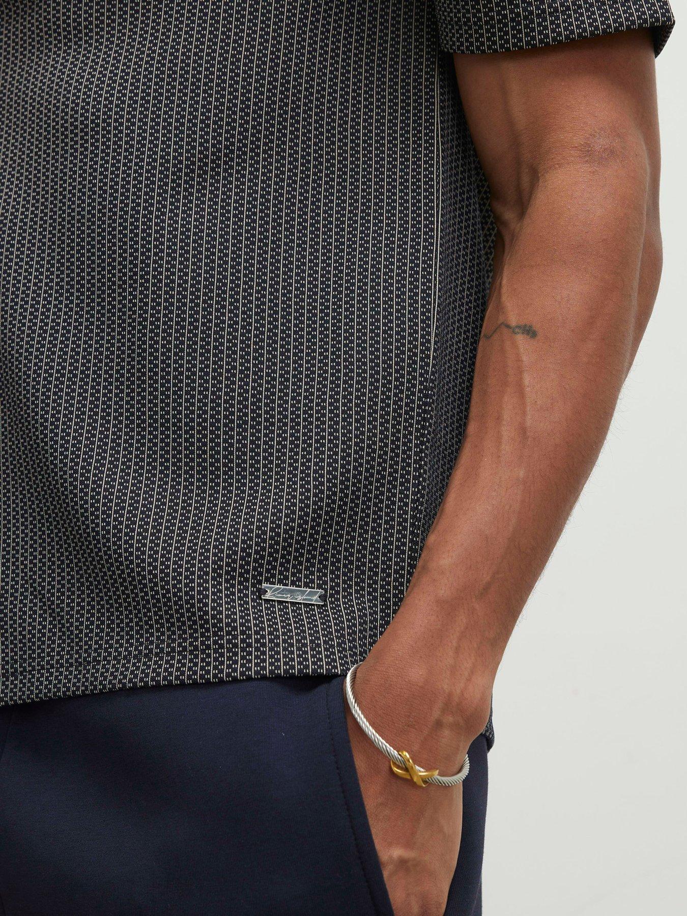 Image 4 of 6 of River Island Check Jacquard Short Sleeve Shirt - Black