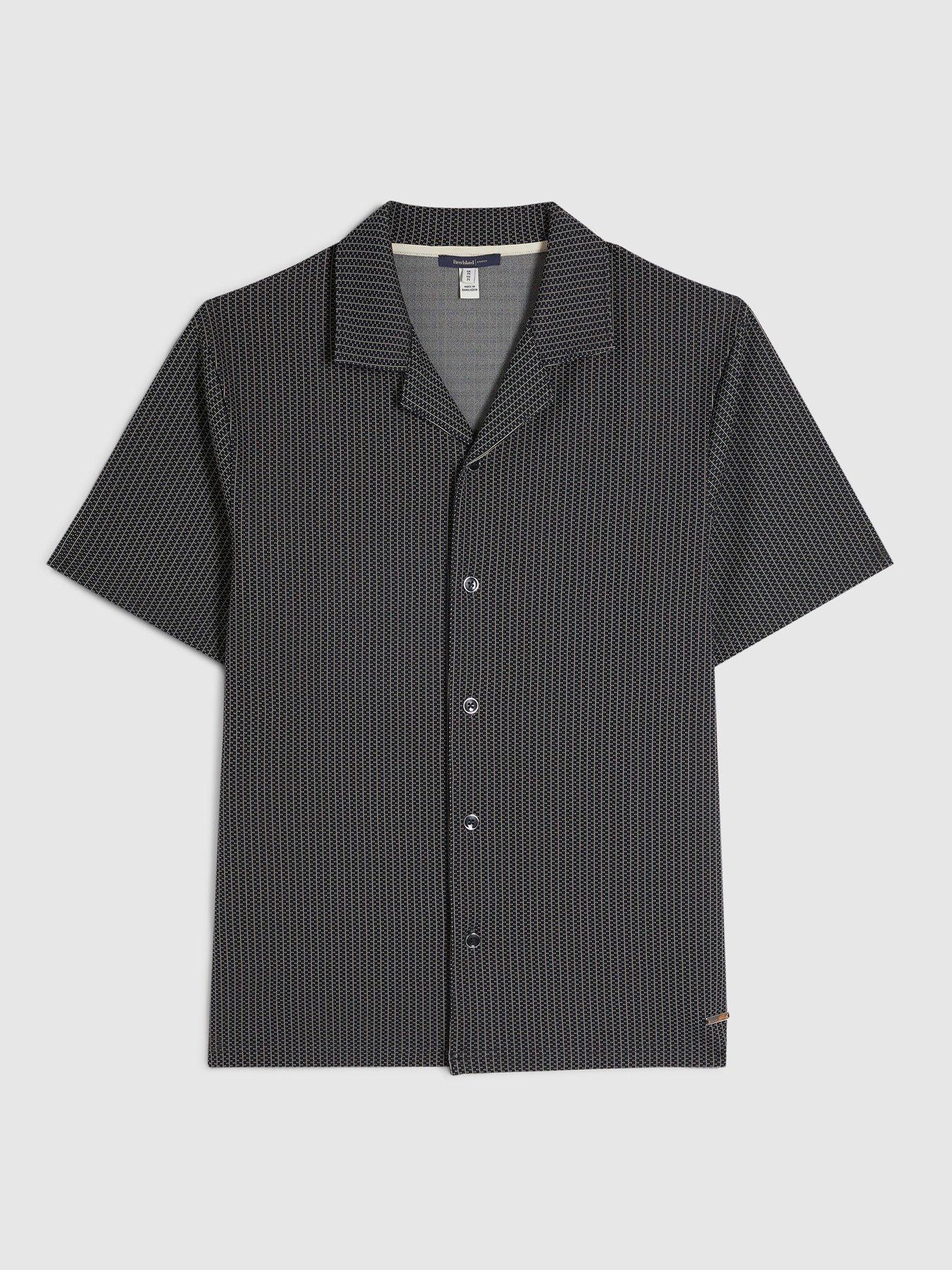 Image 5 of 6 of River Island Check Jacquard Short Sleeve Shirt - Black