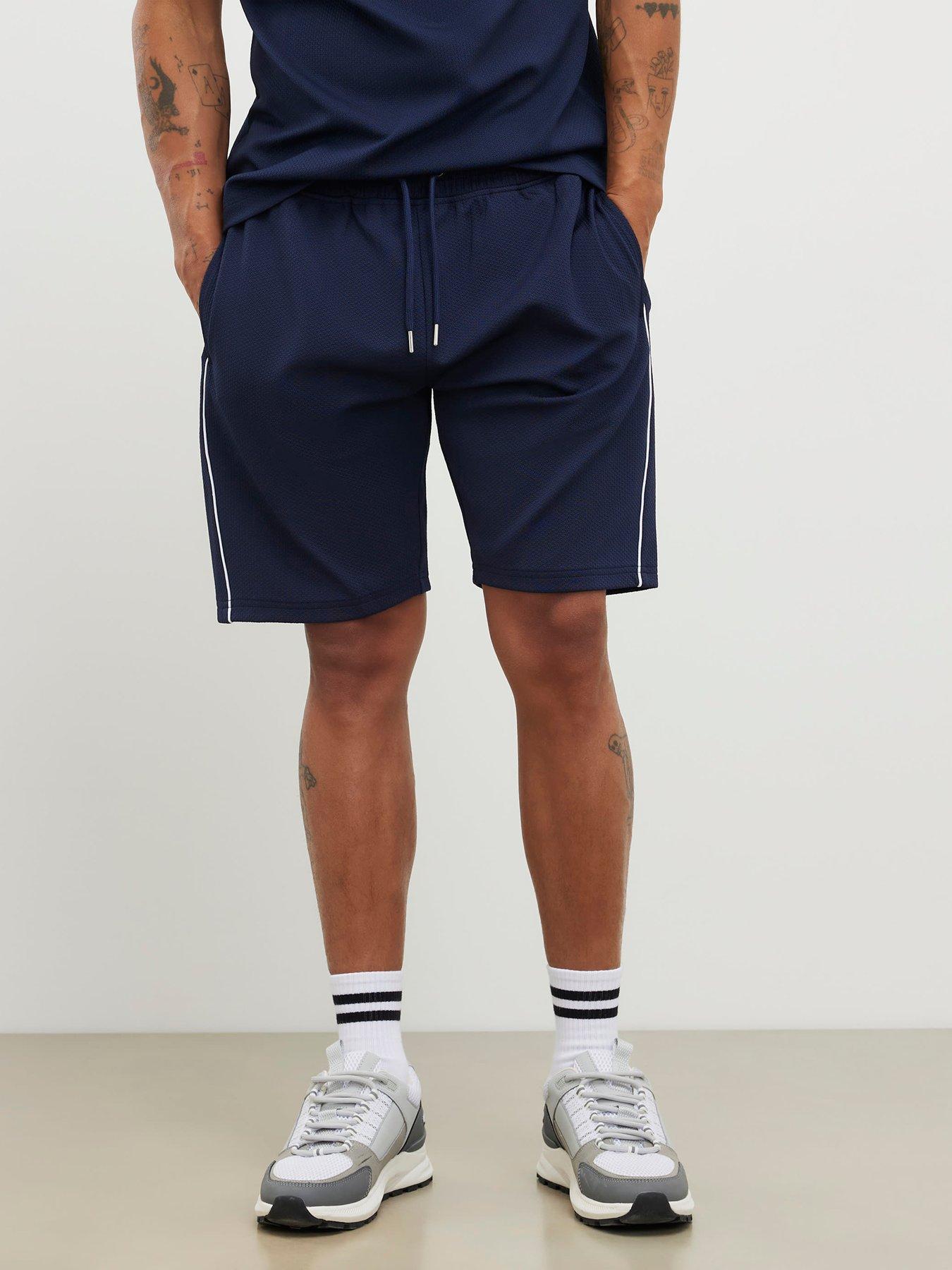 River Island Slim Textured Tipped Shorts - Navy