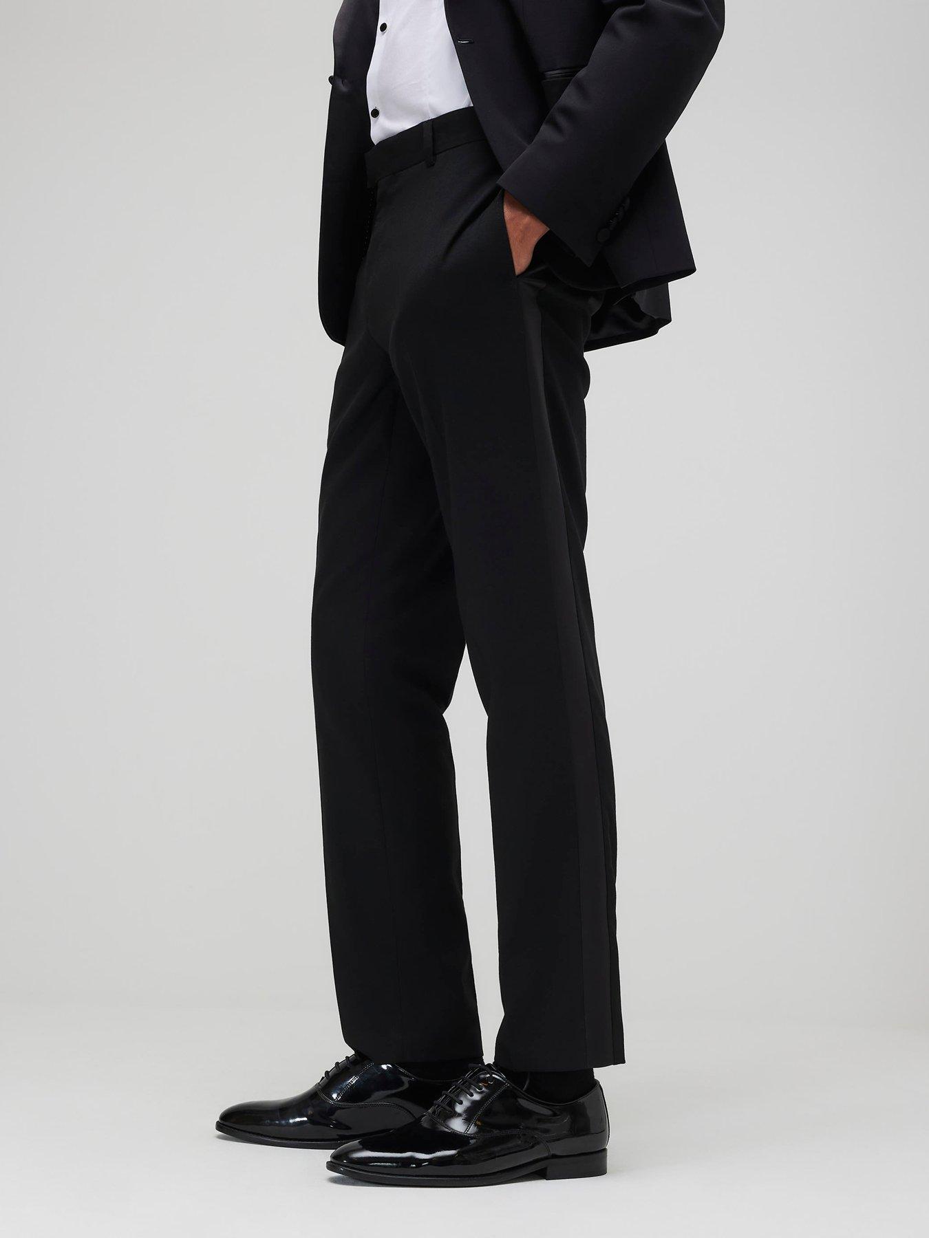 Image 1 of 5 of River Island Peak Slim Tux Trousers - Black