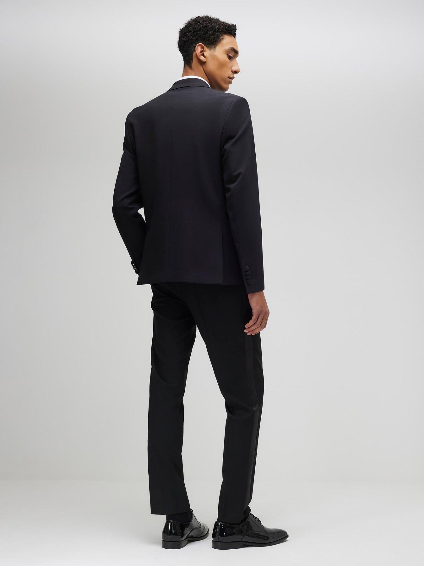 Image 2 of 5 of River Island Peak Slim Tux Trousers - Black