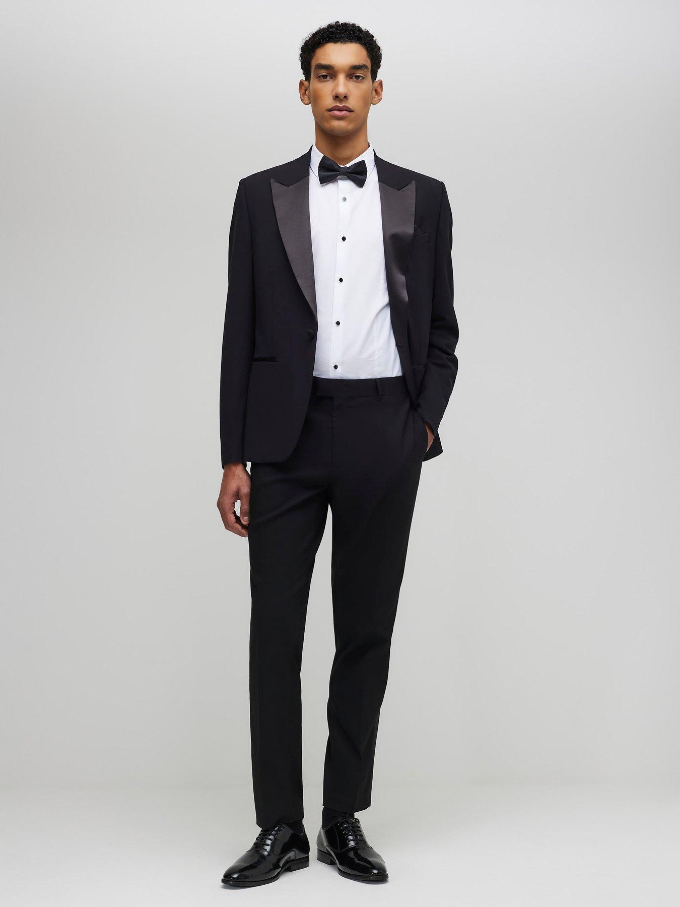 Image 3 of 5 of River Island Peak Slim Tux Trousers - Black