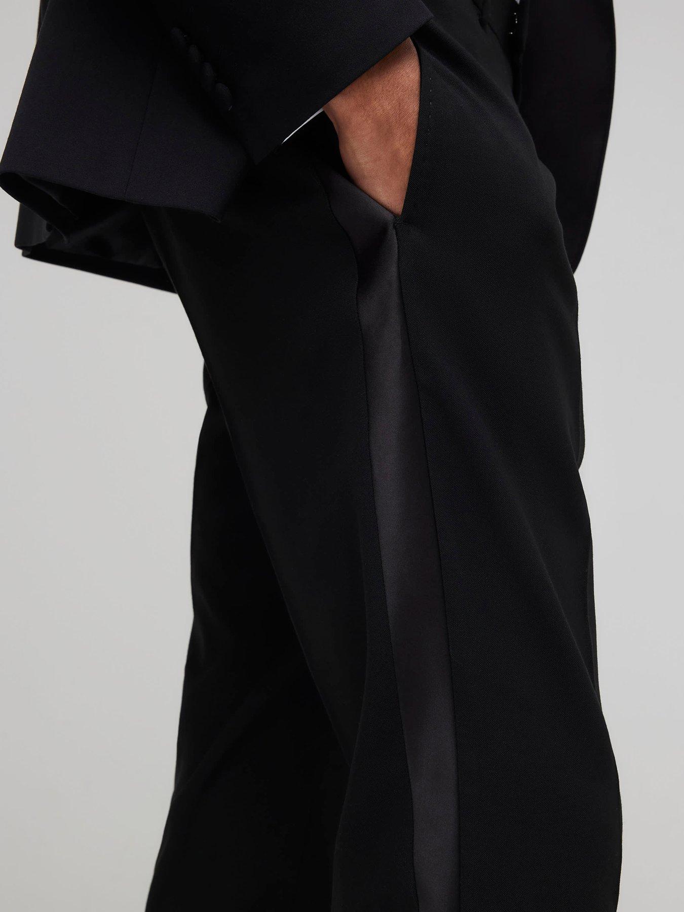 Image 4 of 5 of River Island Peak Slim Tux Trousers - Black